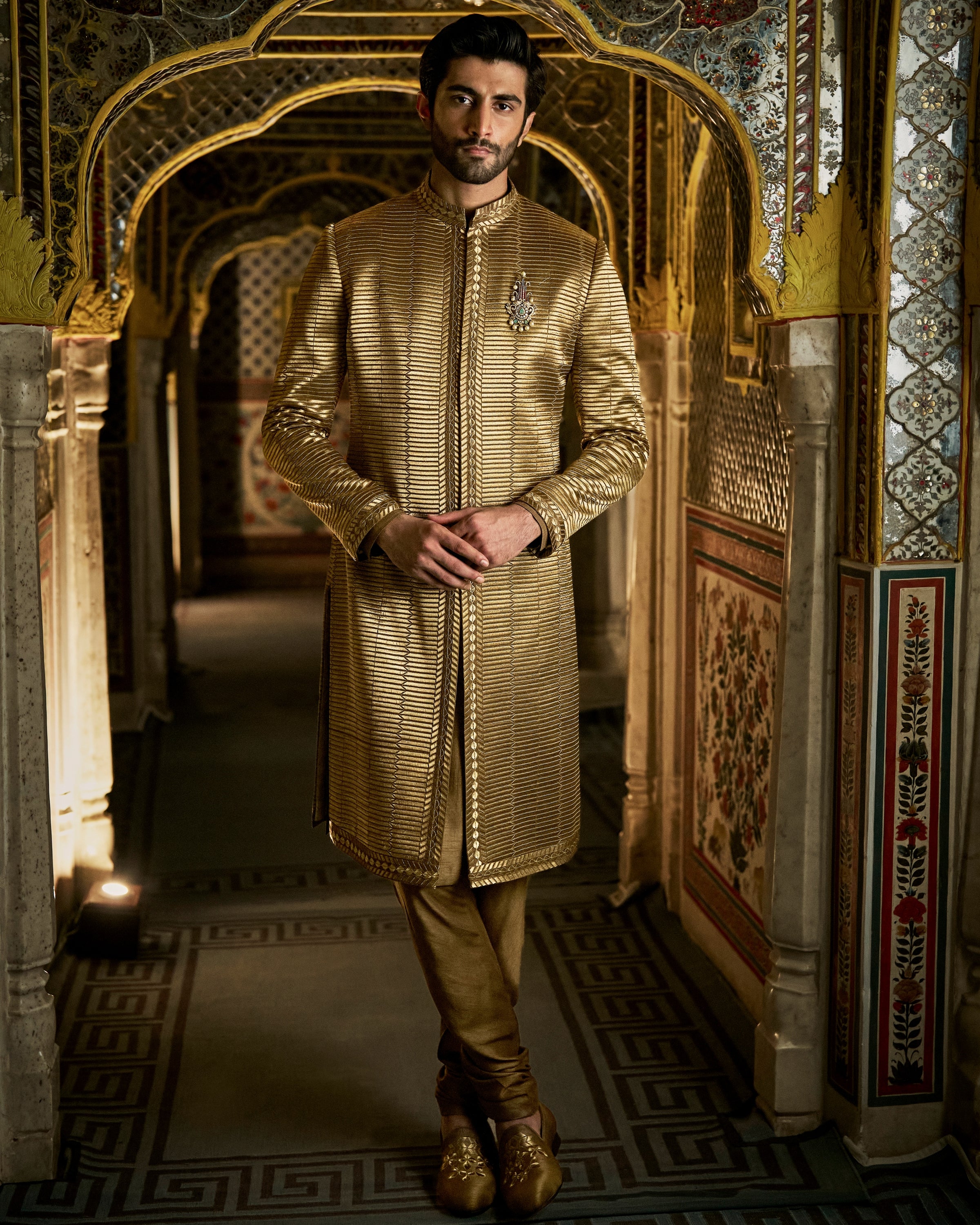 Vows Military Green Sherwani Set