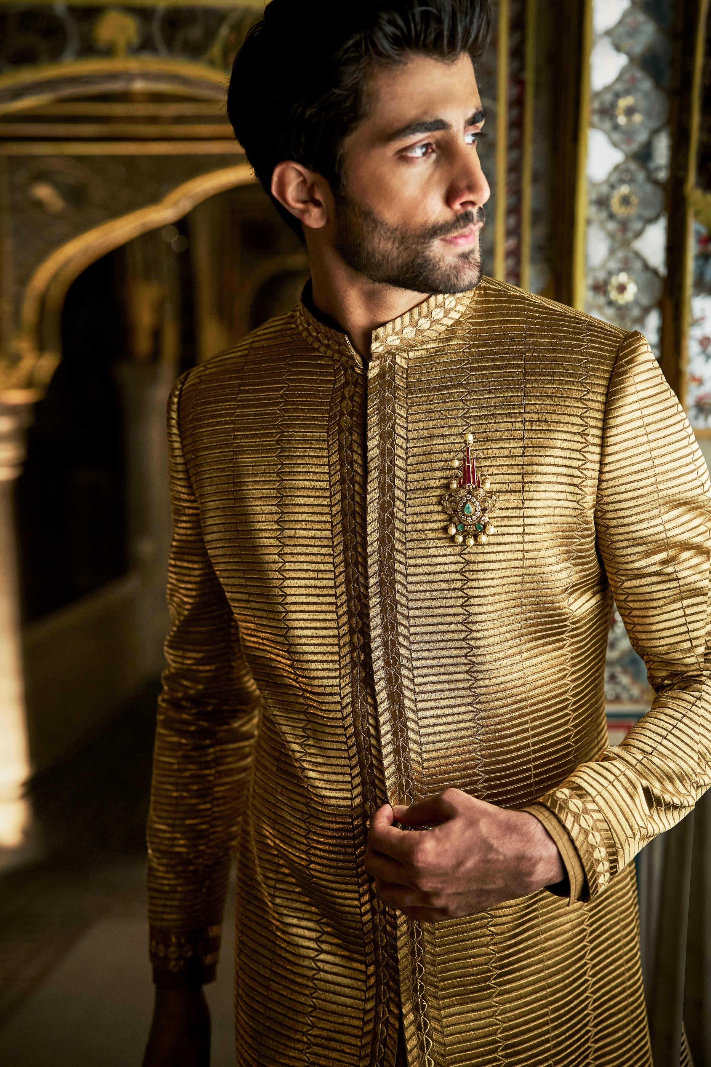 Vows Military Green Sherwani Set