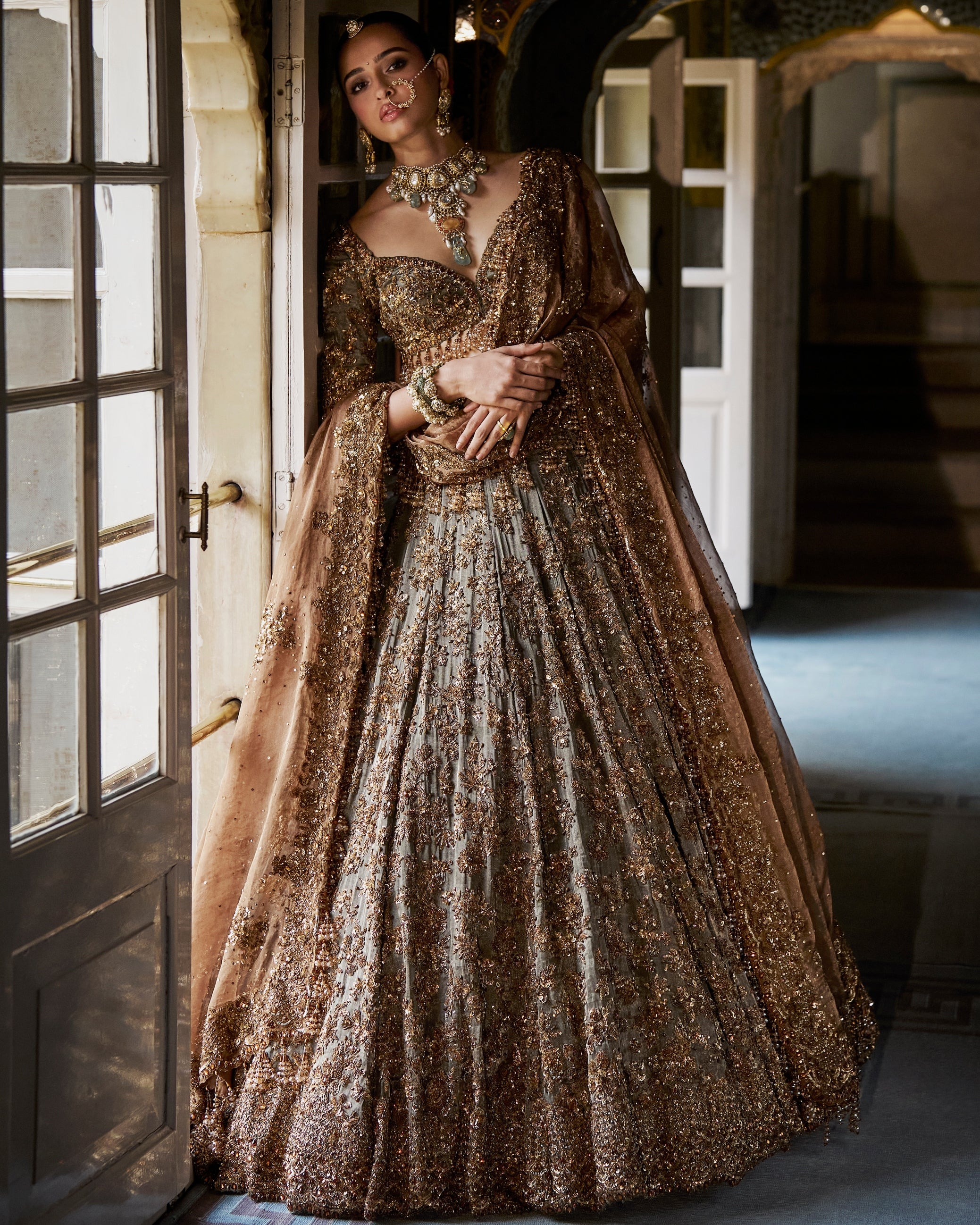 Copper Vows Jade Lehenga Set