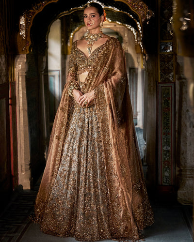 Copper Vows Jade Lehenga Set
