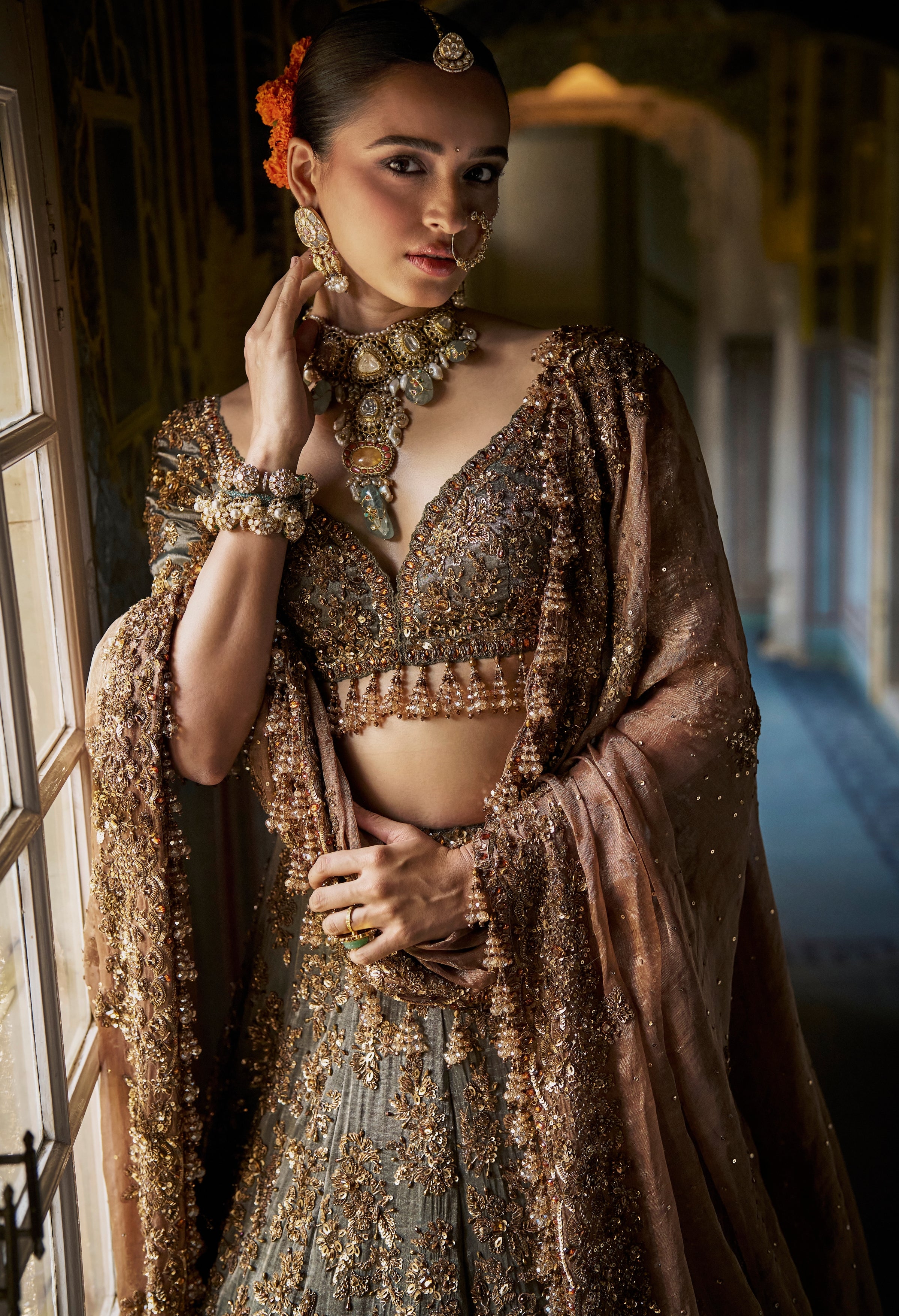 Copper Vows Jade Lehenga Set