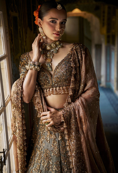 Copper Vows Jade Lehenga Set