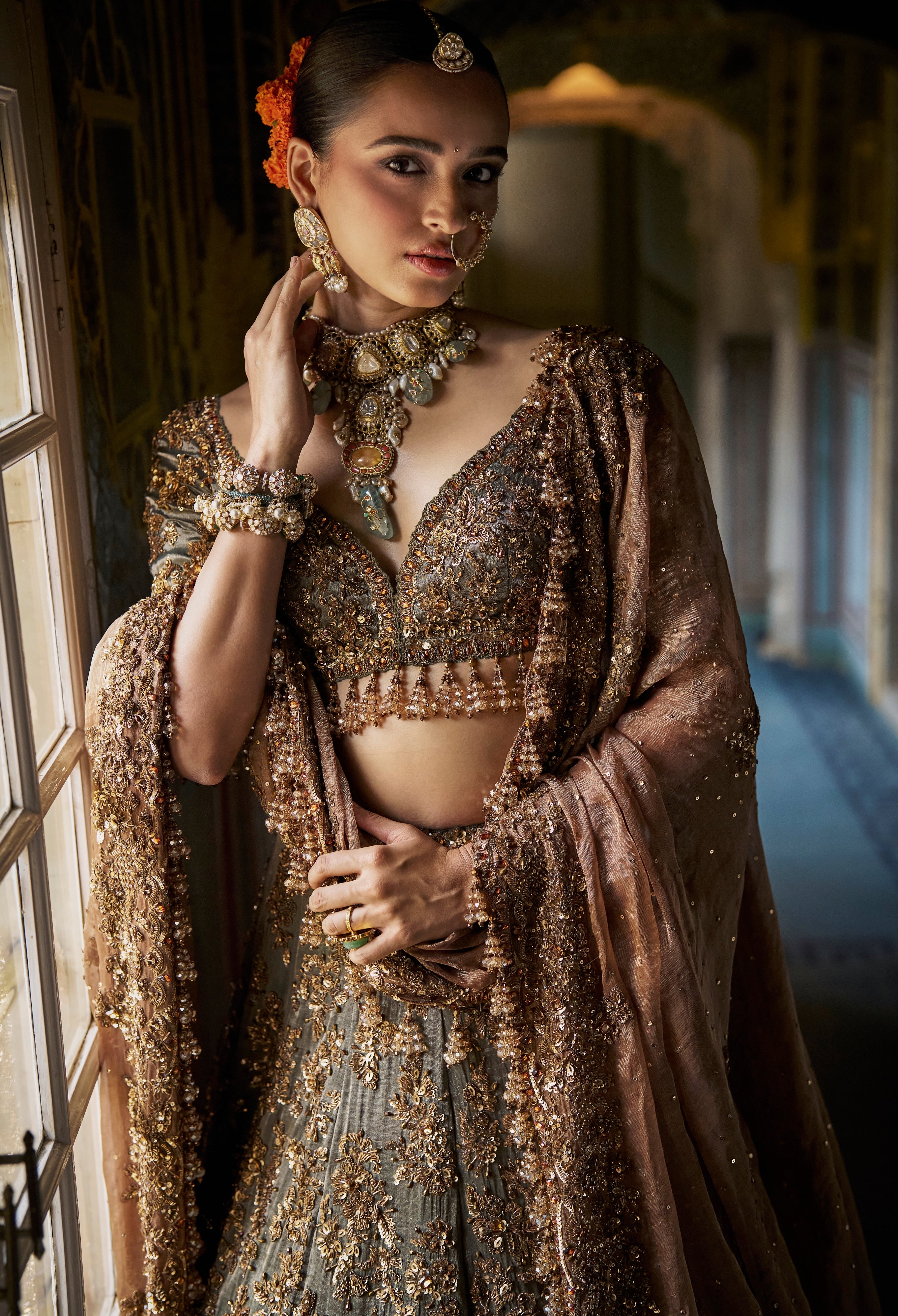 Copper Vows Jade Lehenga Set