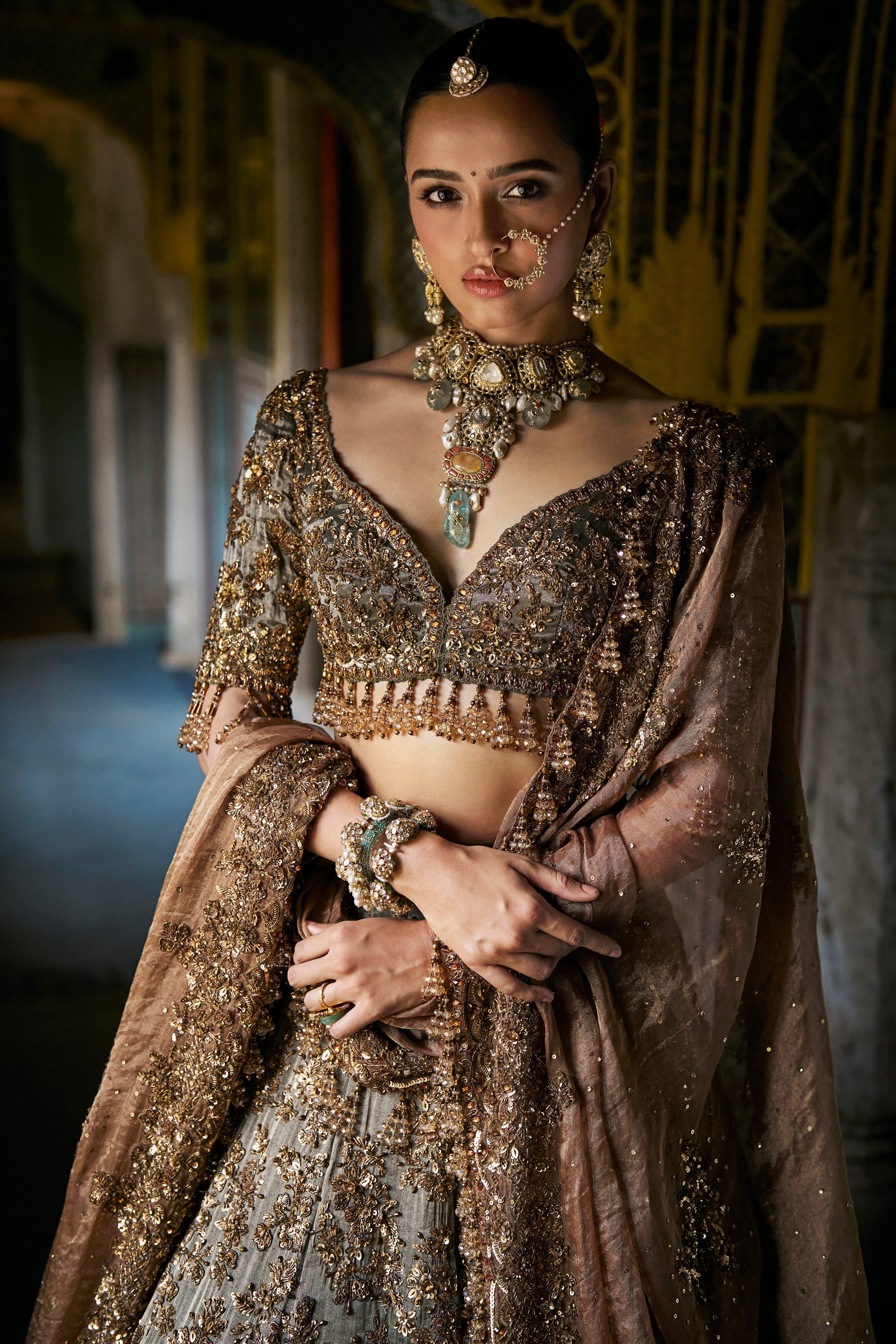Copper Vows Jade Lehenga Set