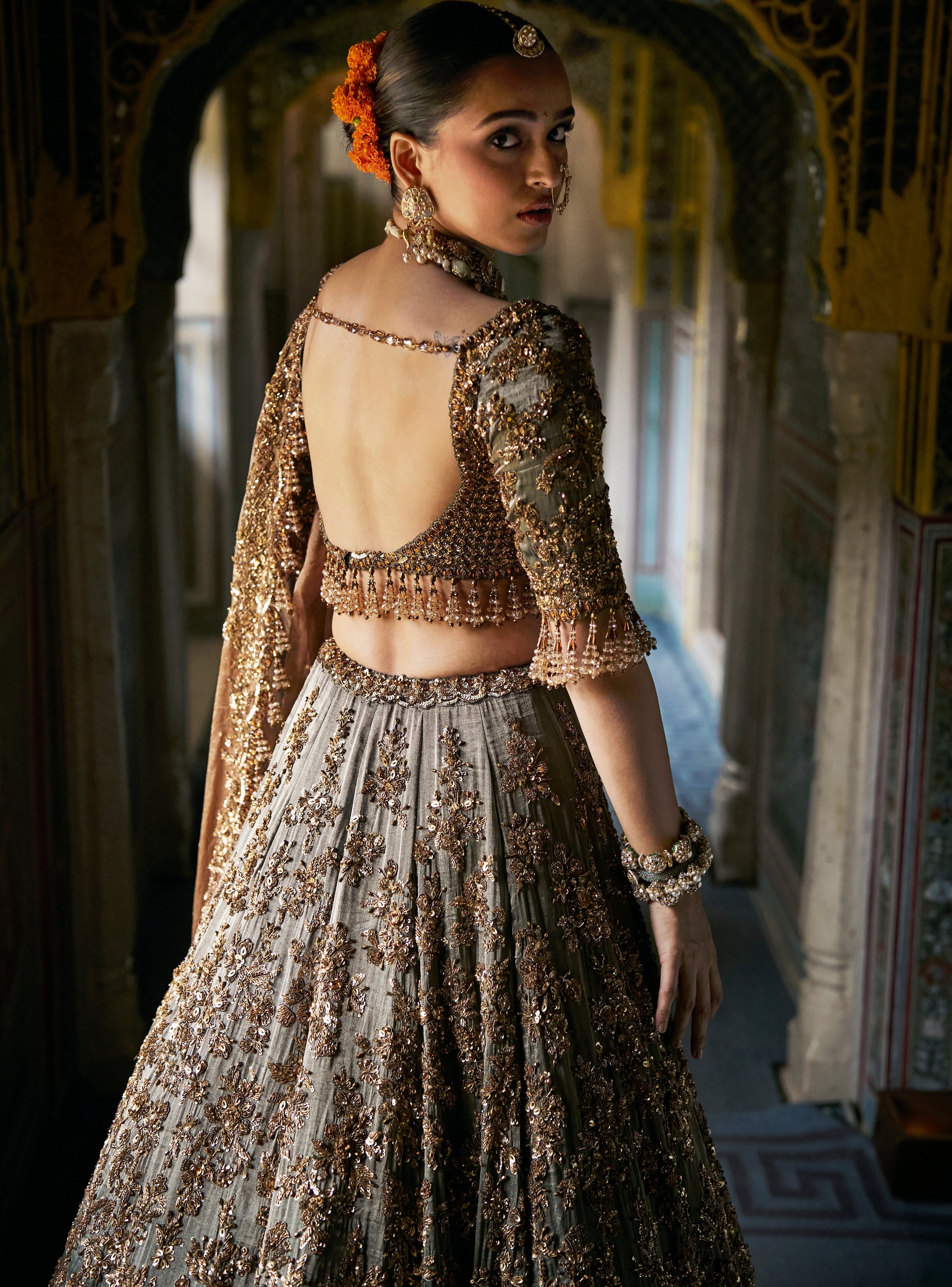 Copper Vows Jade Lehenga Set