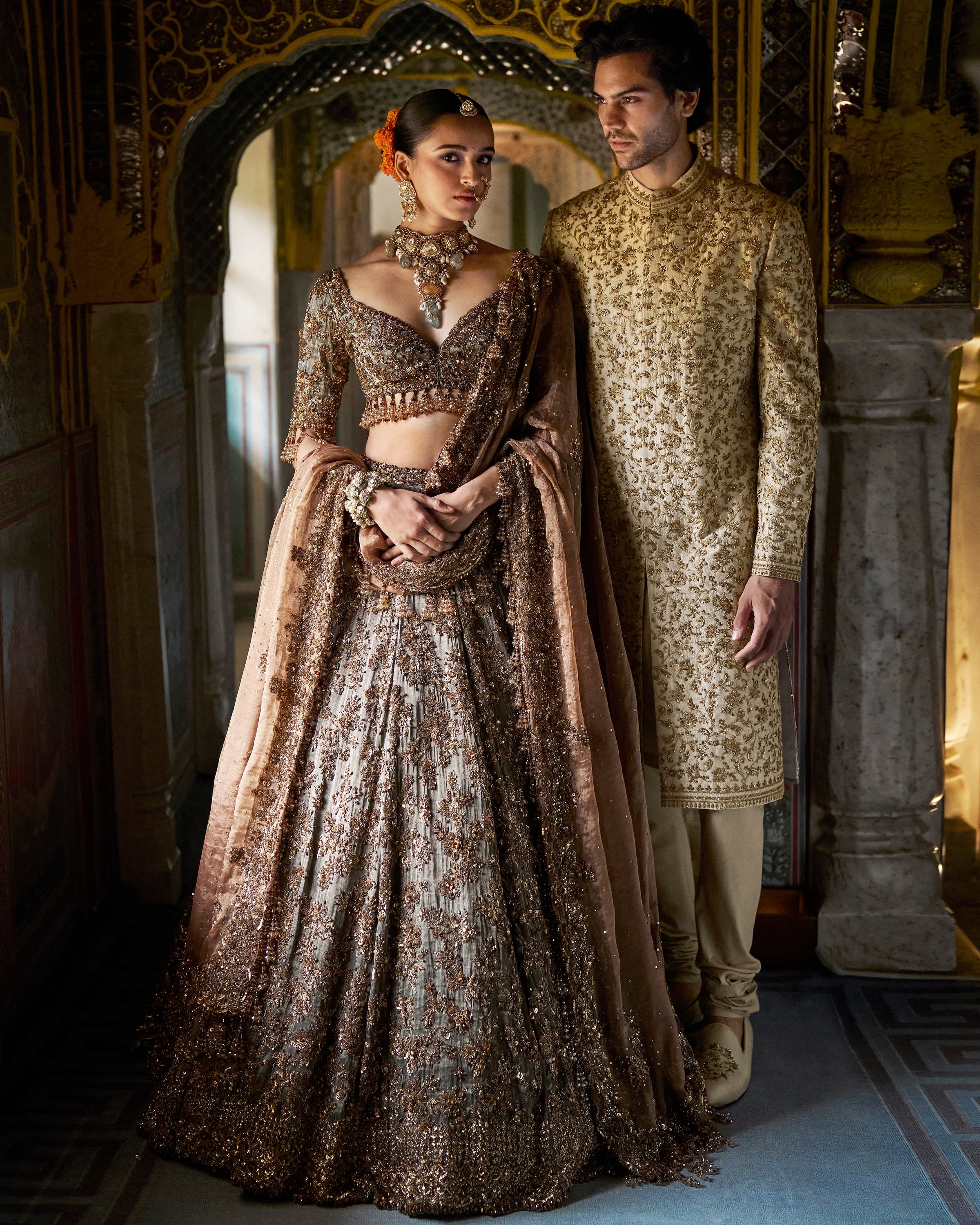 Copper Vows Jade Lehenga Set