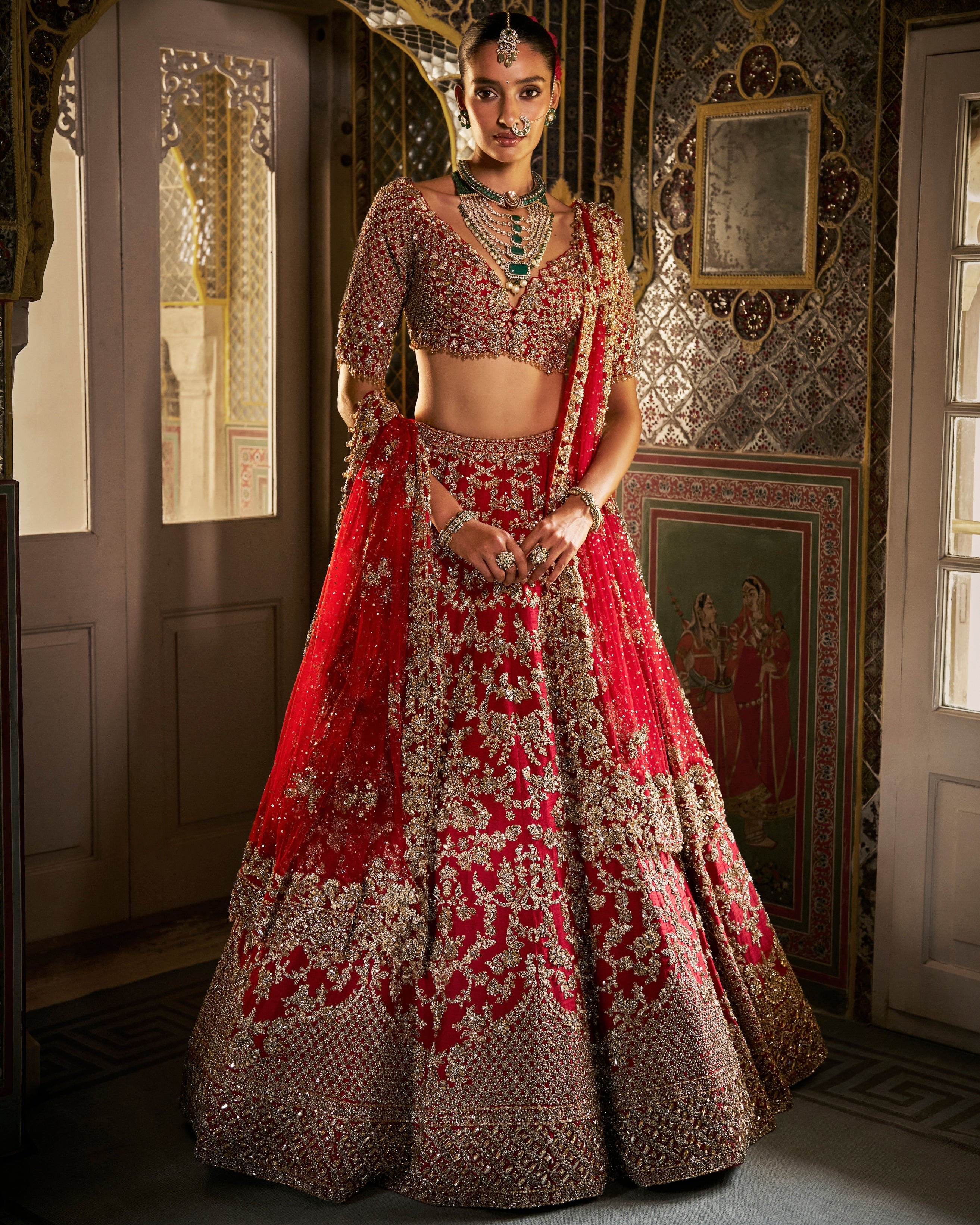 Red Vows Crystal Zardosi Lehenga Set