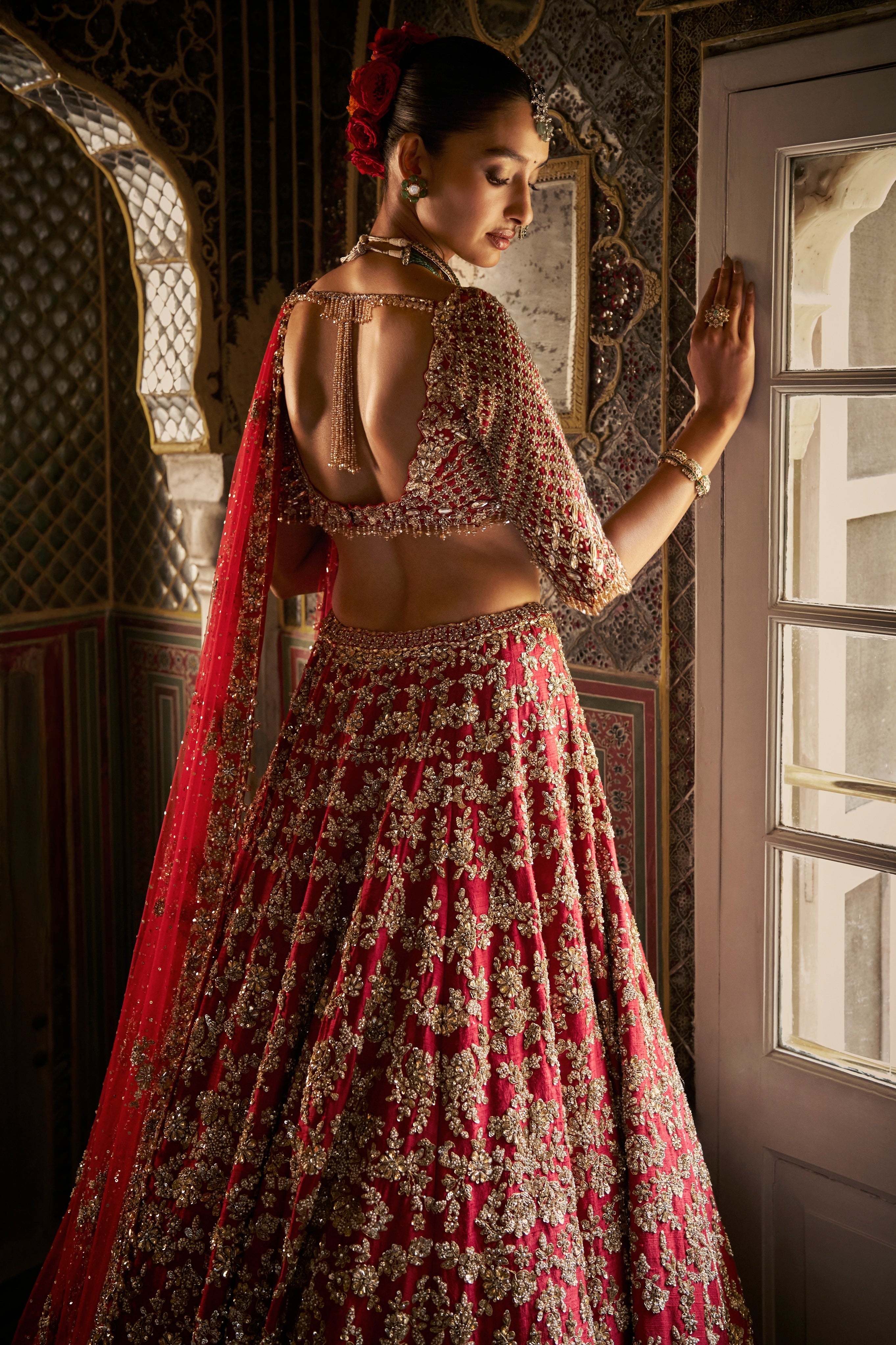 Red Vows Crystal Zardosi Lehenga Set