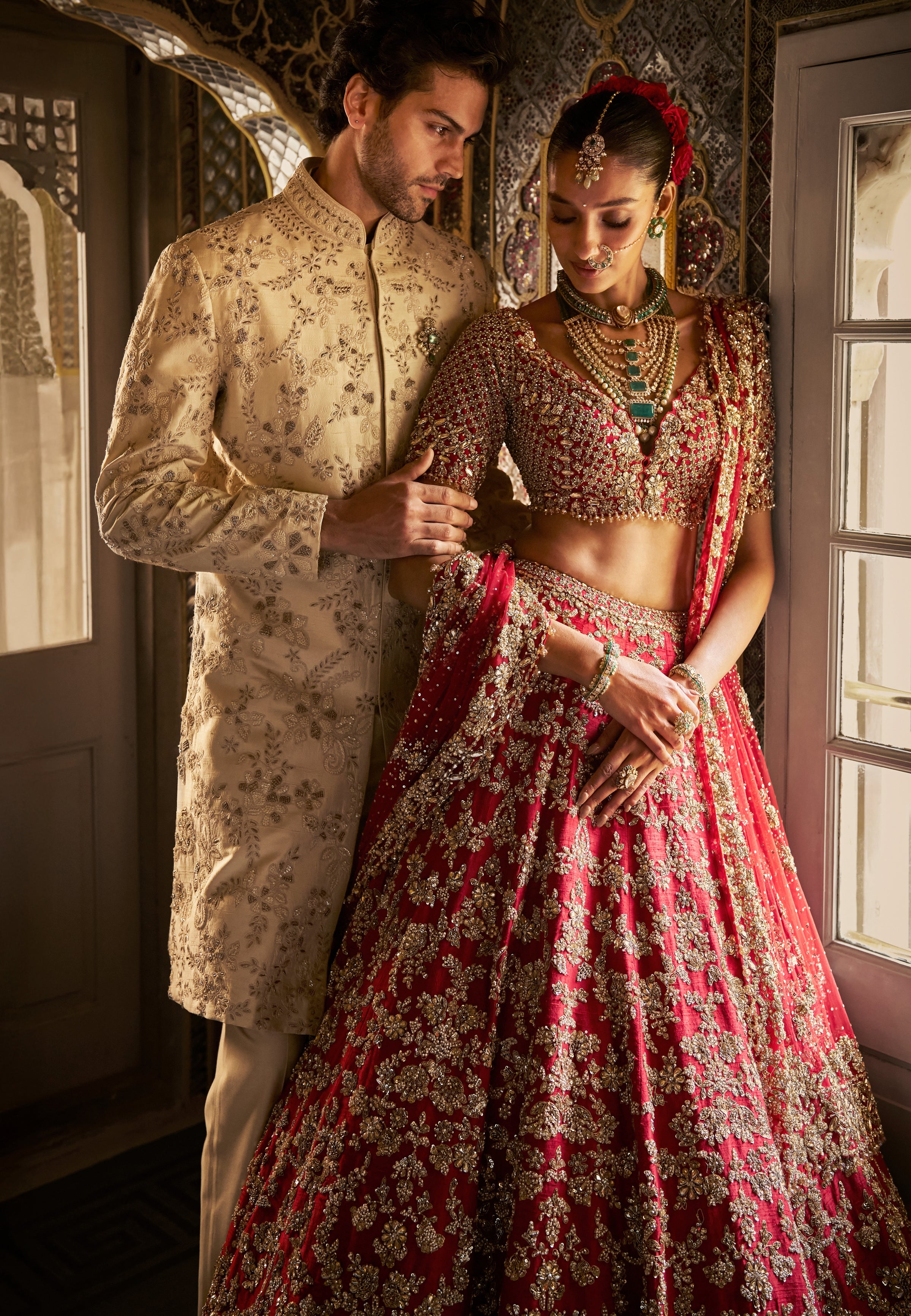 Red Vows Crystal Zardosi Lehenga Set