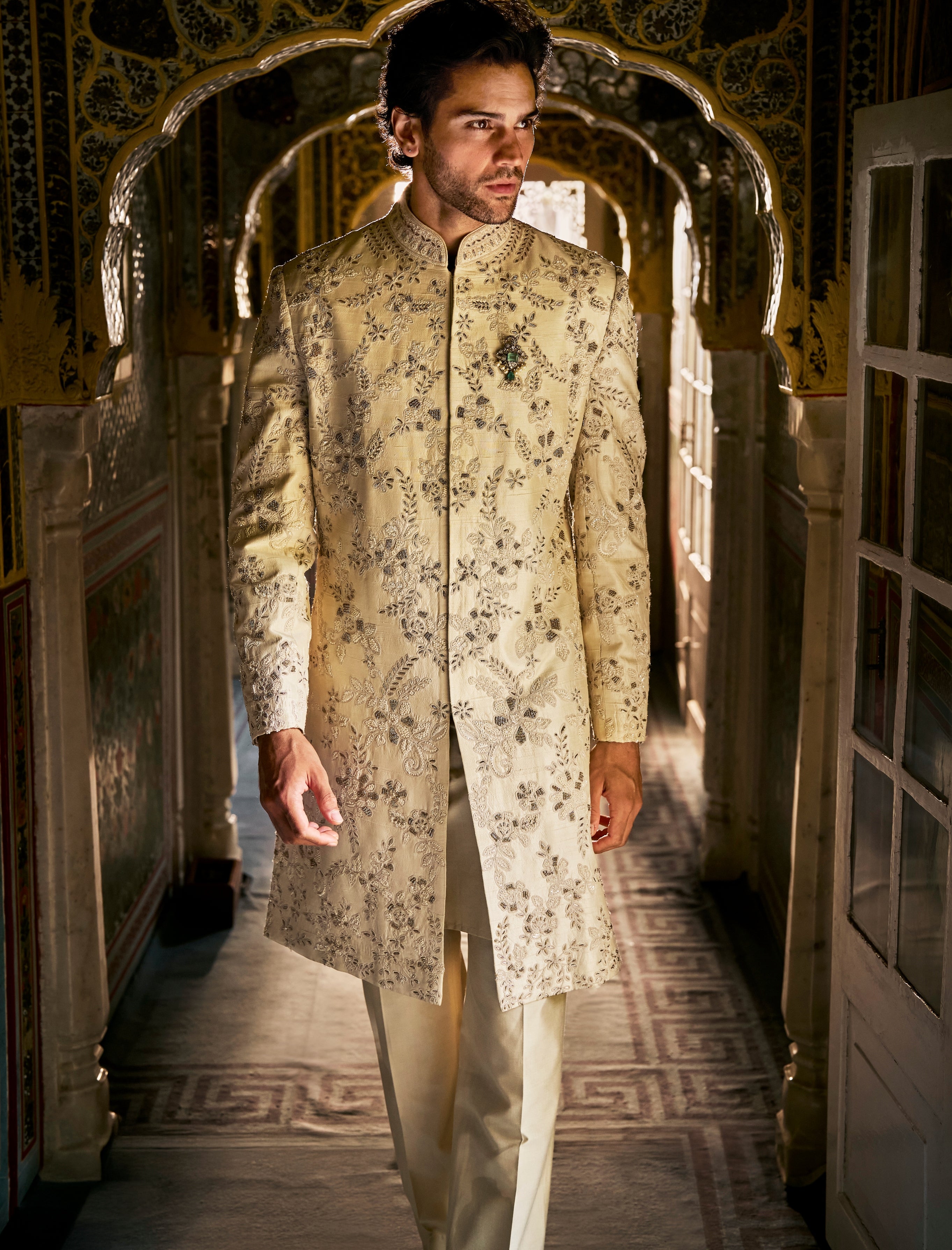 Vows Ivory Gold Sherwani Set