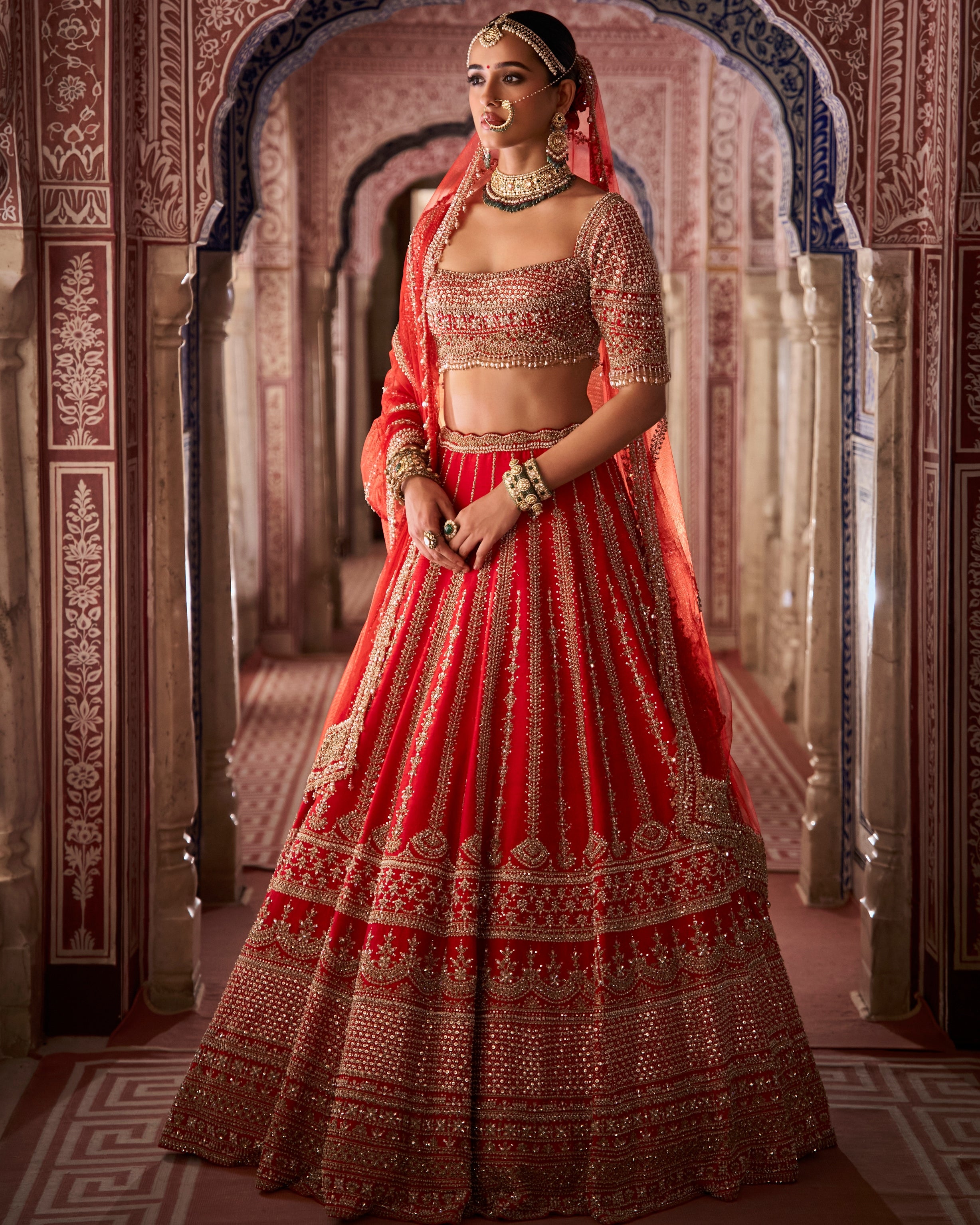 Red Vows Zardosi Panel Lehenga Set