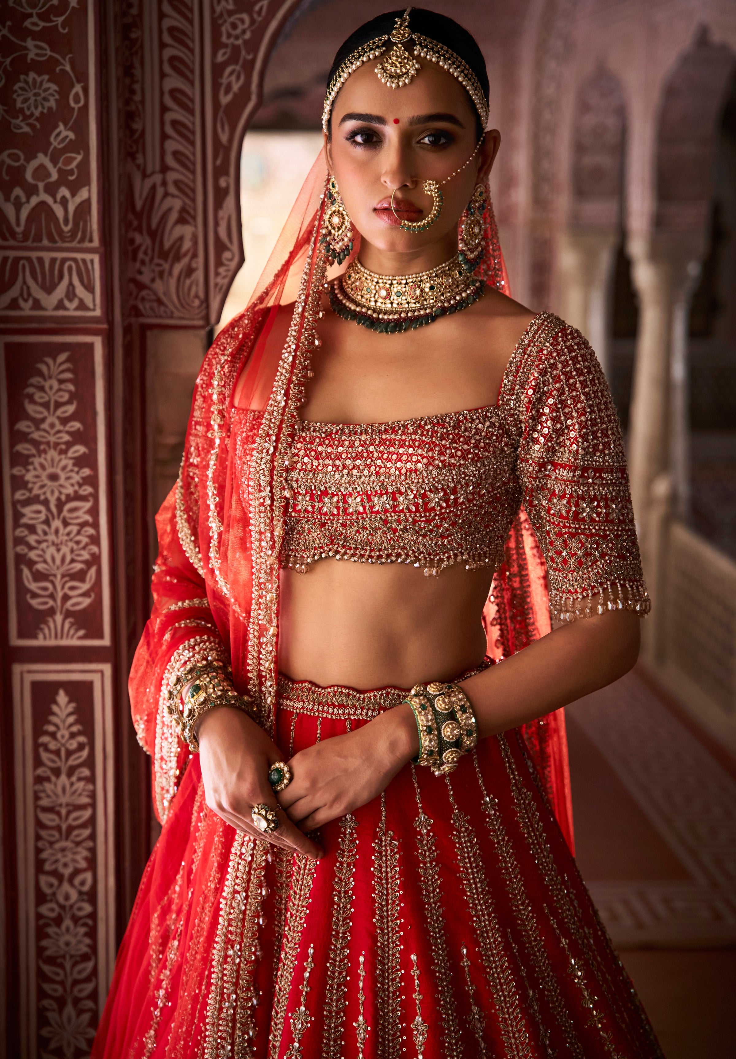 Red Vows Zardosi Panel Lehenga Set