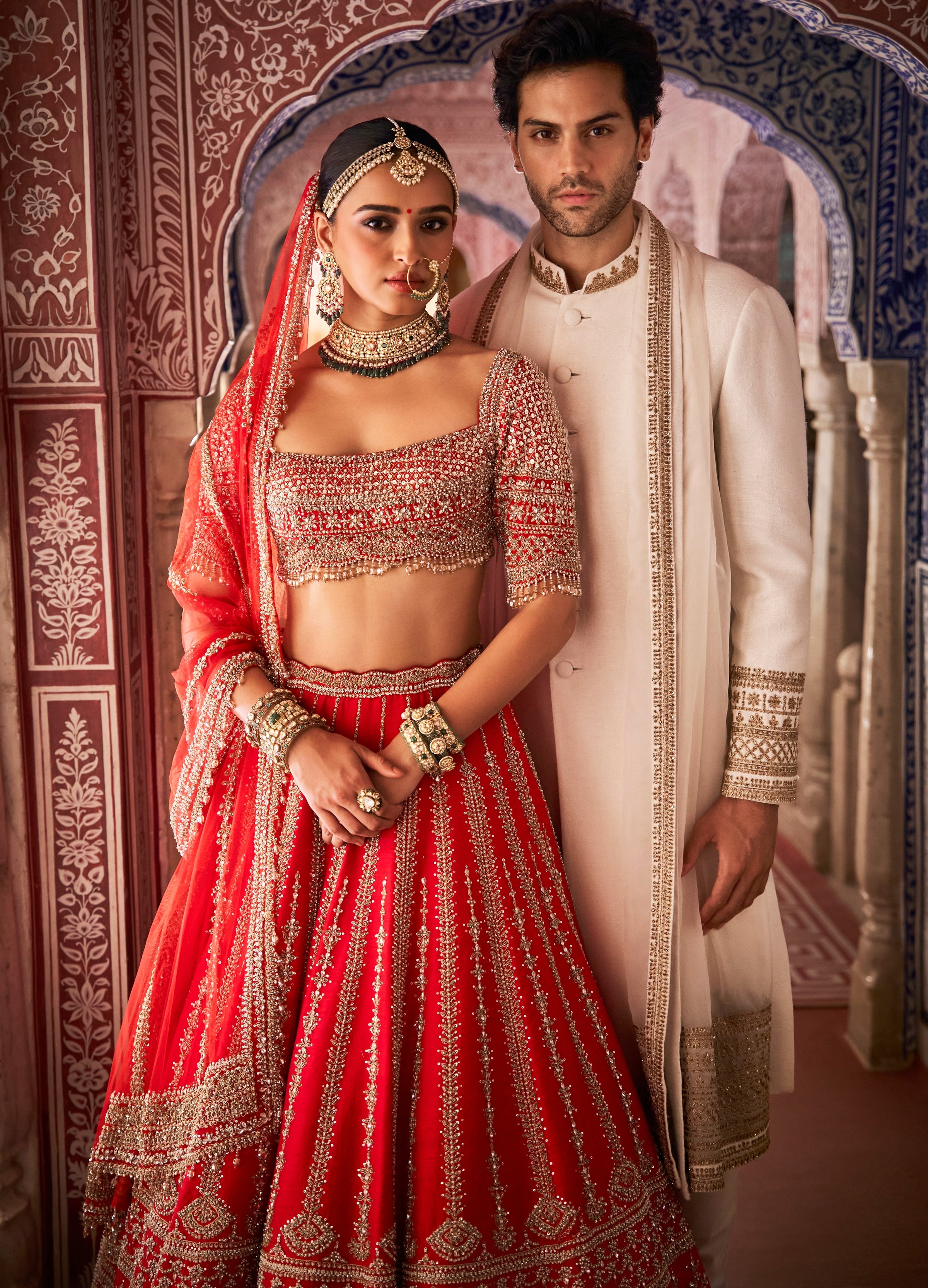 Red Vows Zardosi Panel Lehenga Set