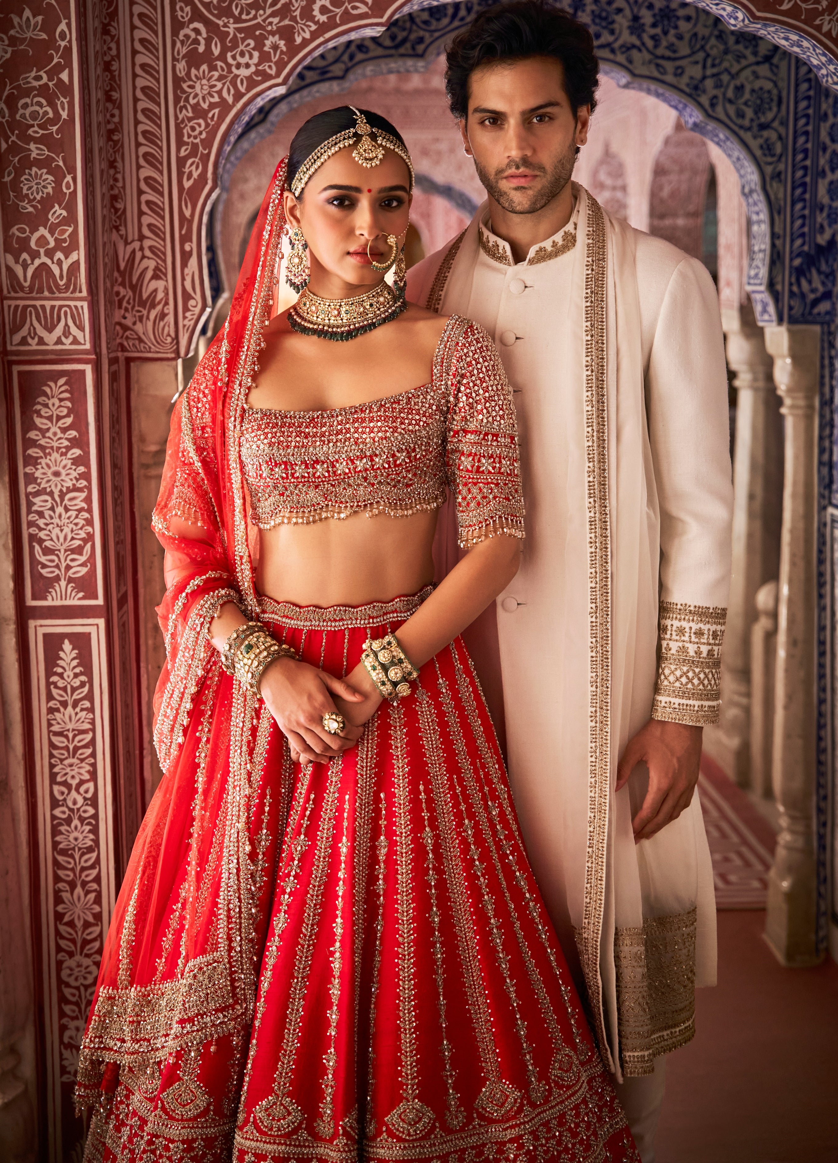 Red Vows Zardosi Panel Lehenga Set