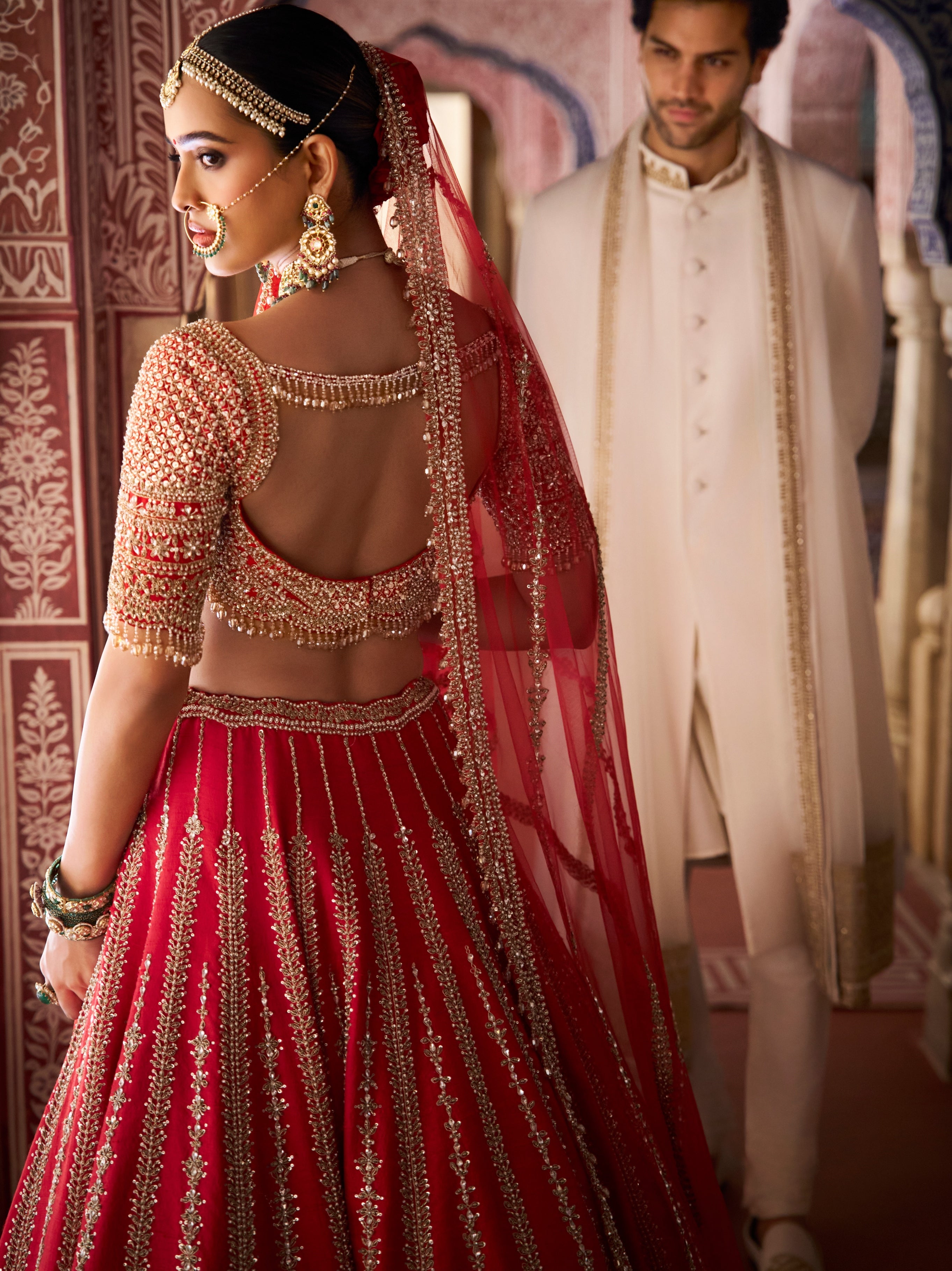 Red Vows Zardosi Panel Lehenga Set