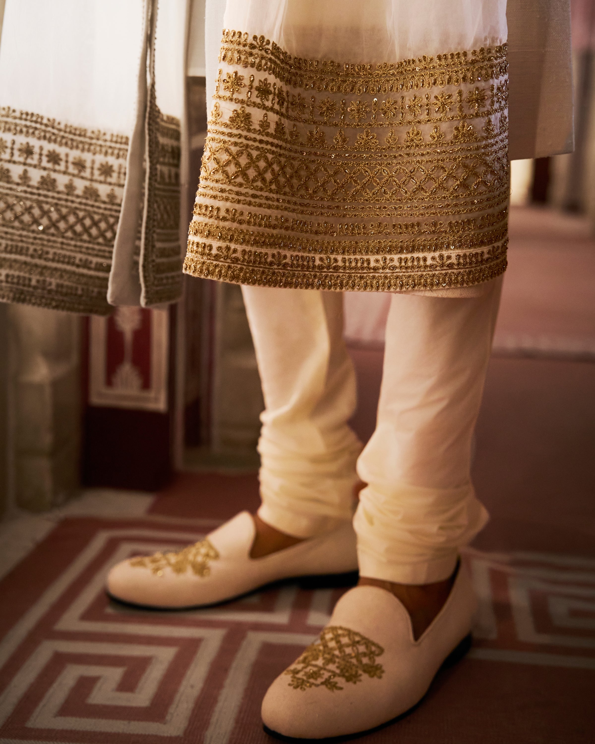 Vows Ivory Gold Matka Silk Sherwani Set