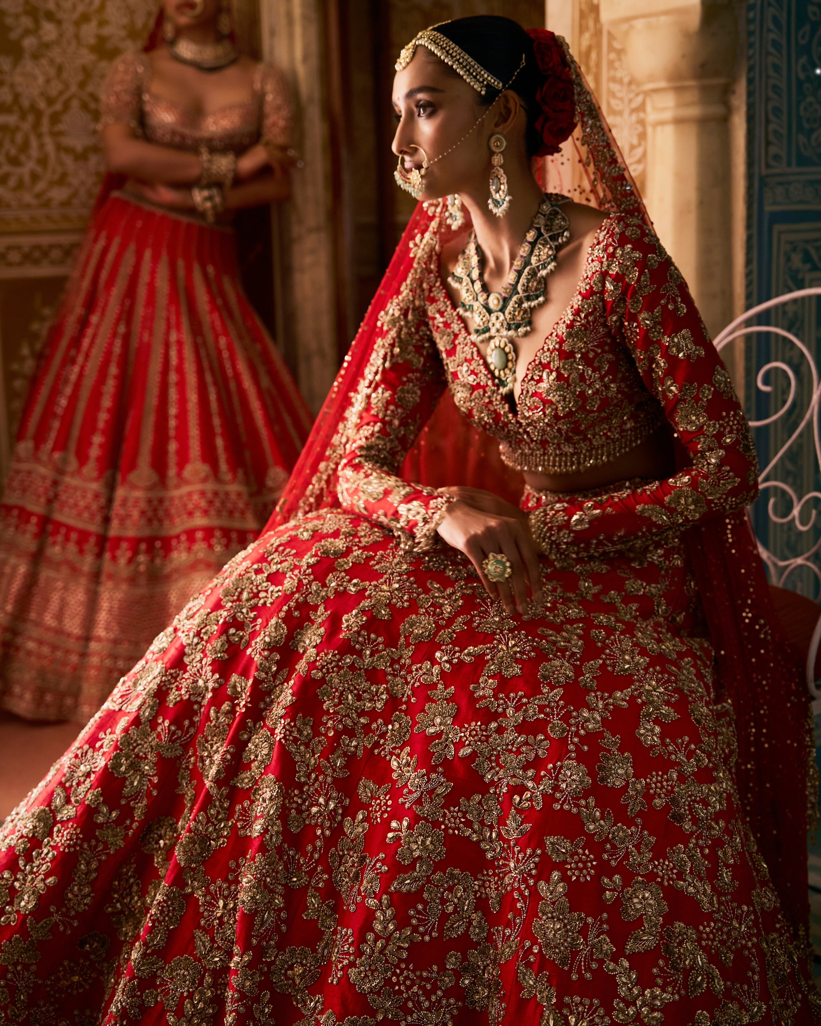 Red Vows Crystal Lehenga Set