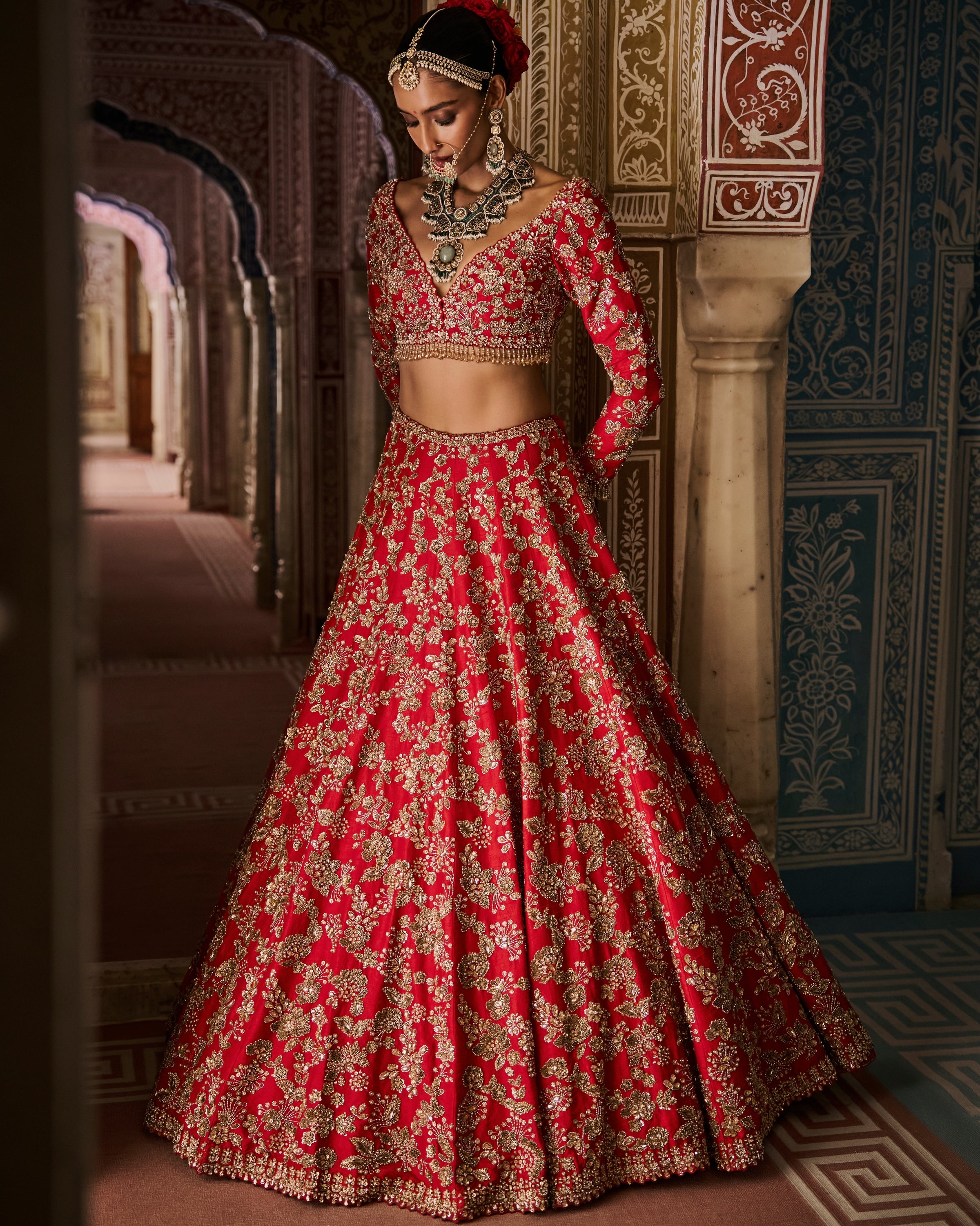 Red Vows Crystal Lehenga Set