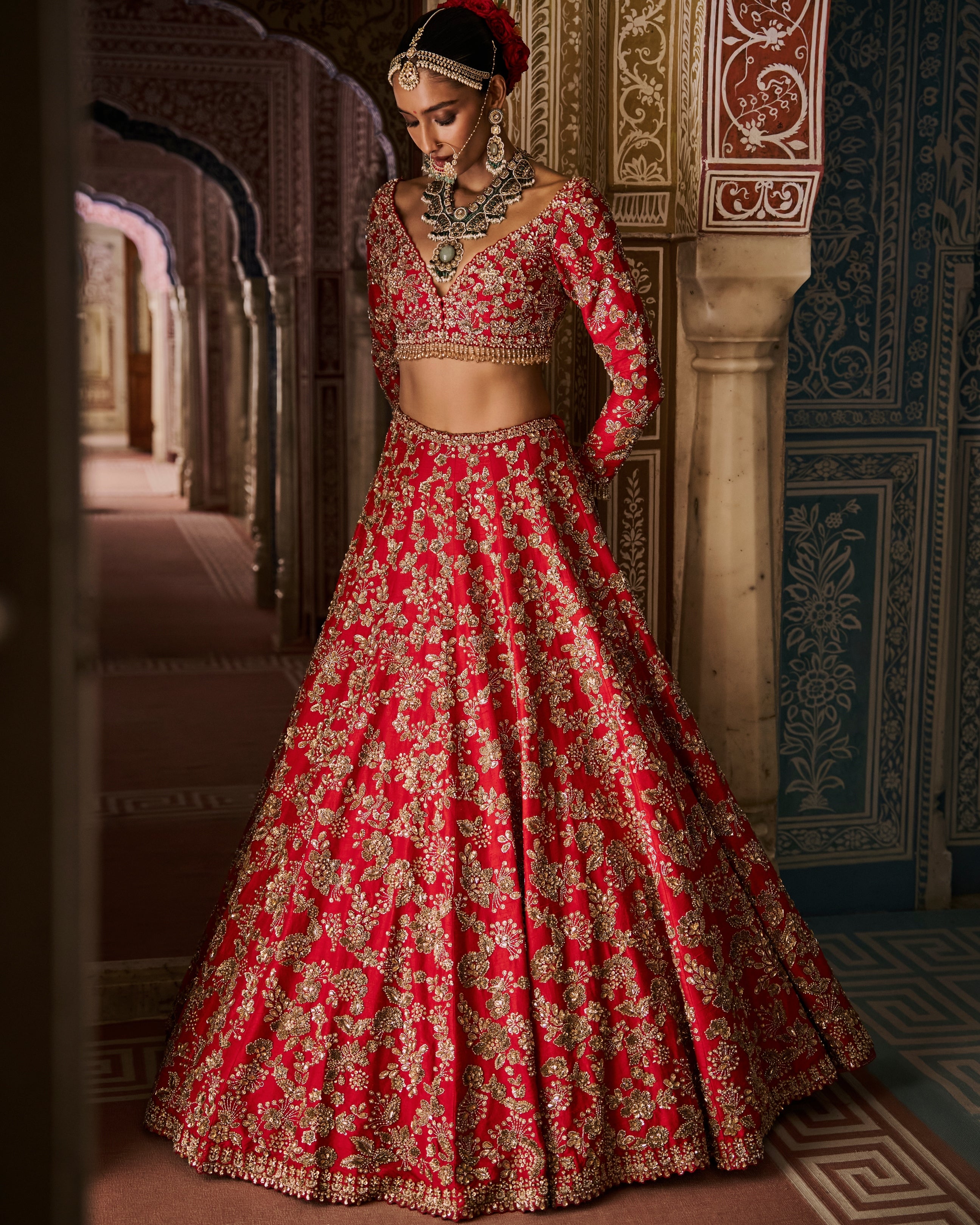 Red Vows Crystal Lehenga Set
