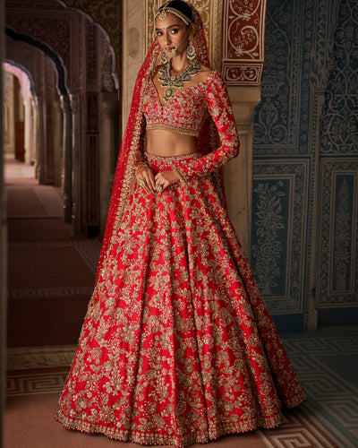 Red Vows Crystal Lehenga Set