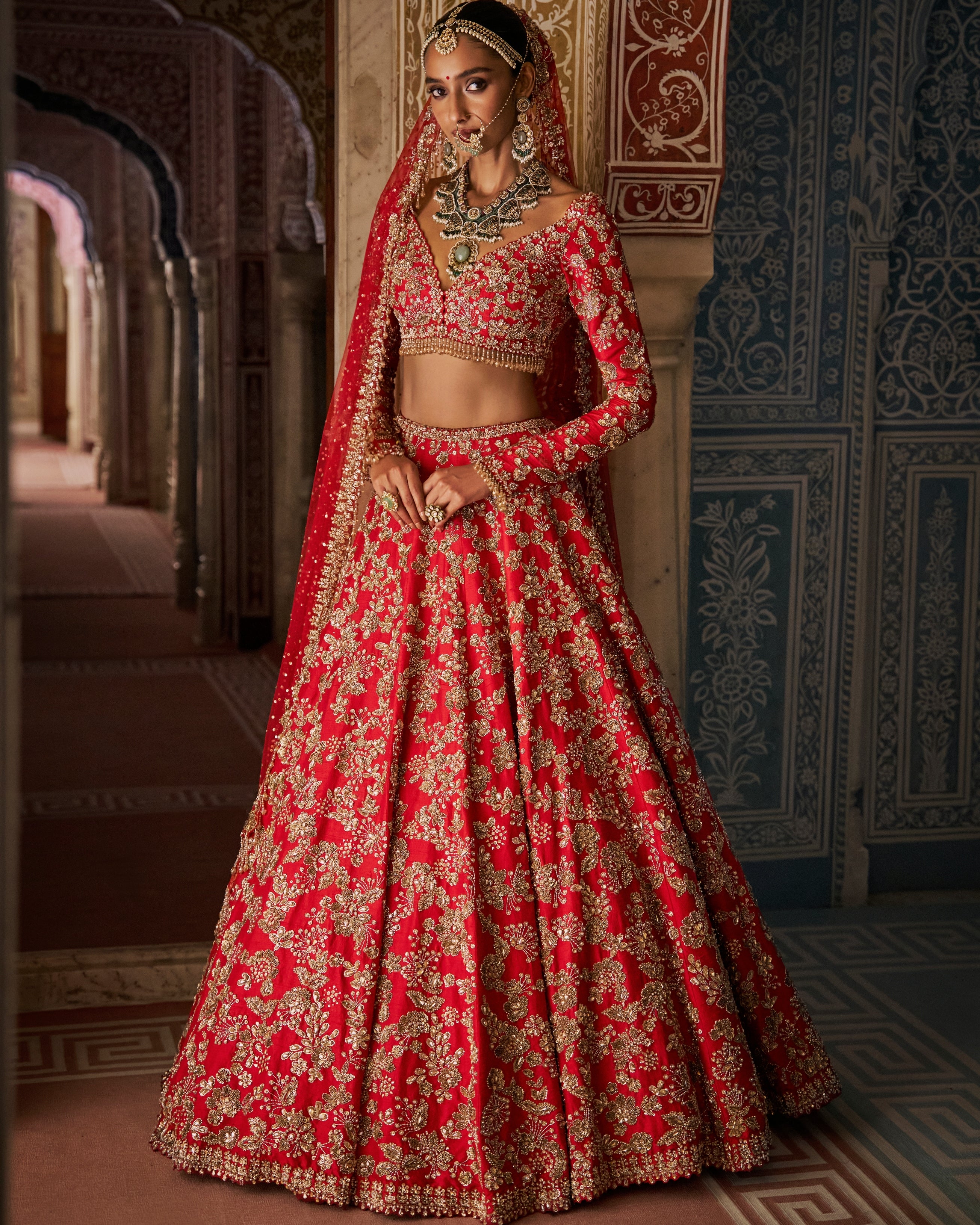 Red Vows Crystal Lehenga Set
