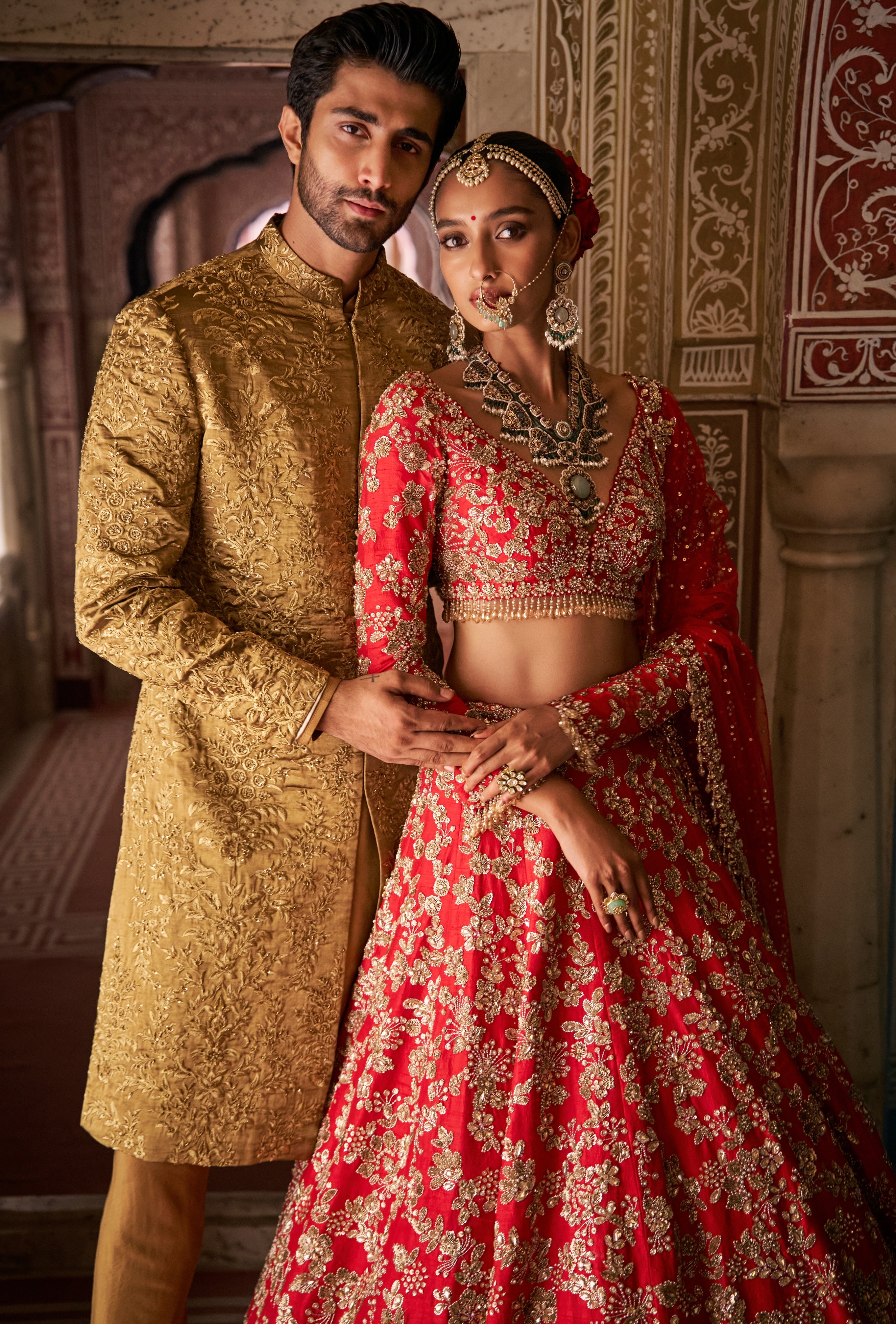 Red Vows Crystal Lehenga Set