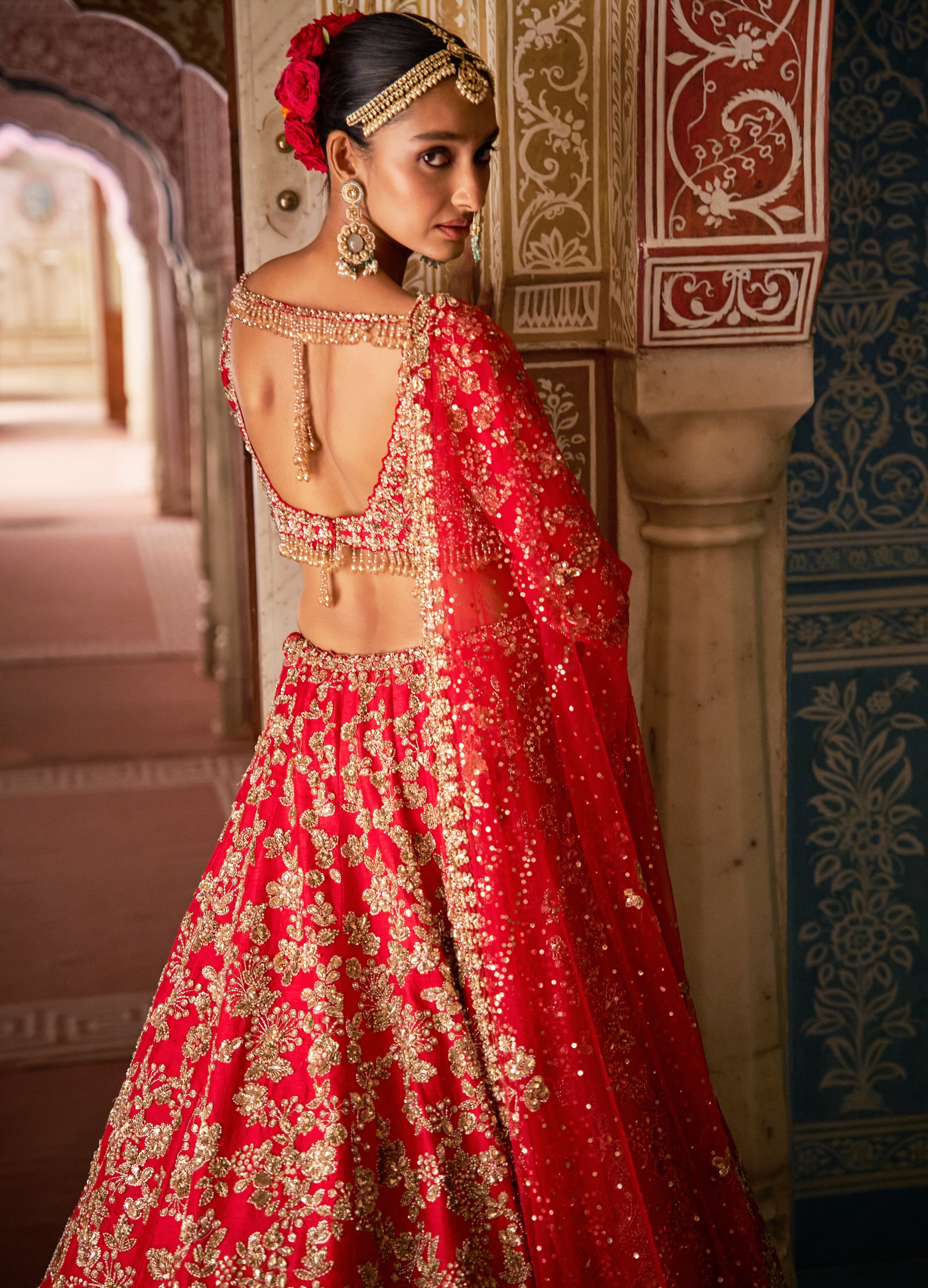 Red Vows Crystal Lehenga Set