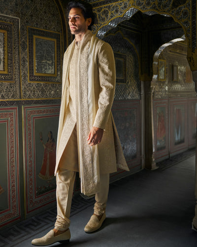 Vows Champagne Thread Work Sherwani Set