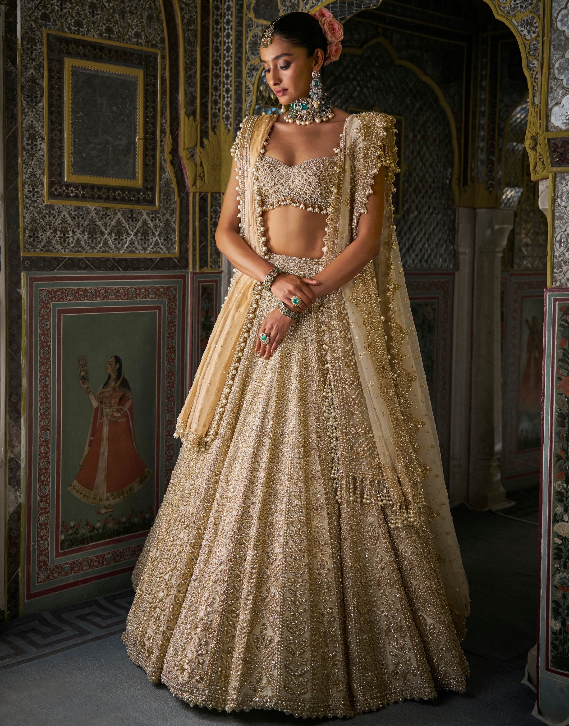 Ivory Gold Vows Pearl Lehenga Set