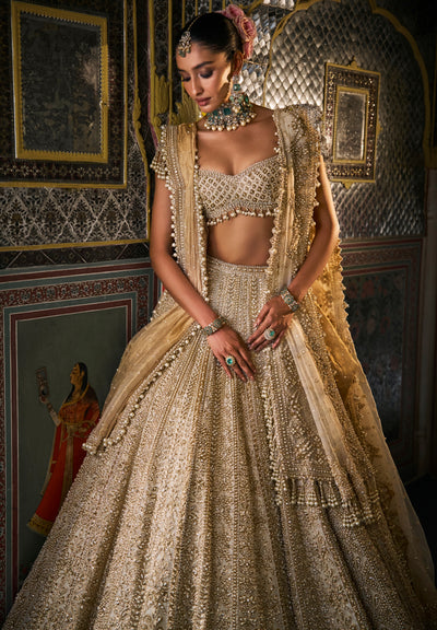 Ivory Gold Vows Pearl Lehenga Set