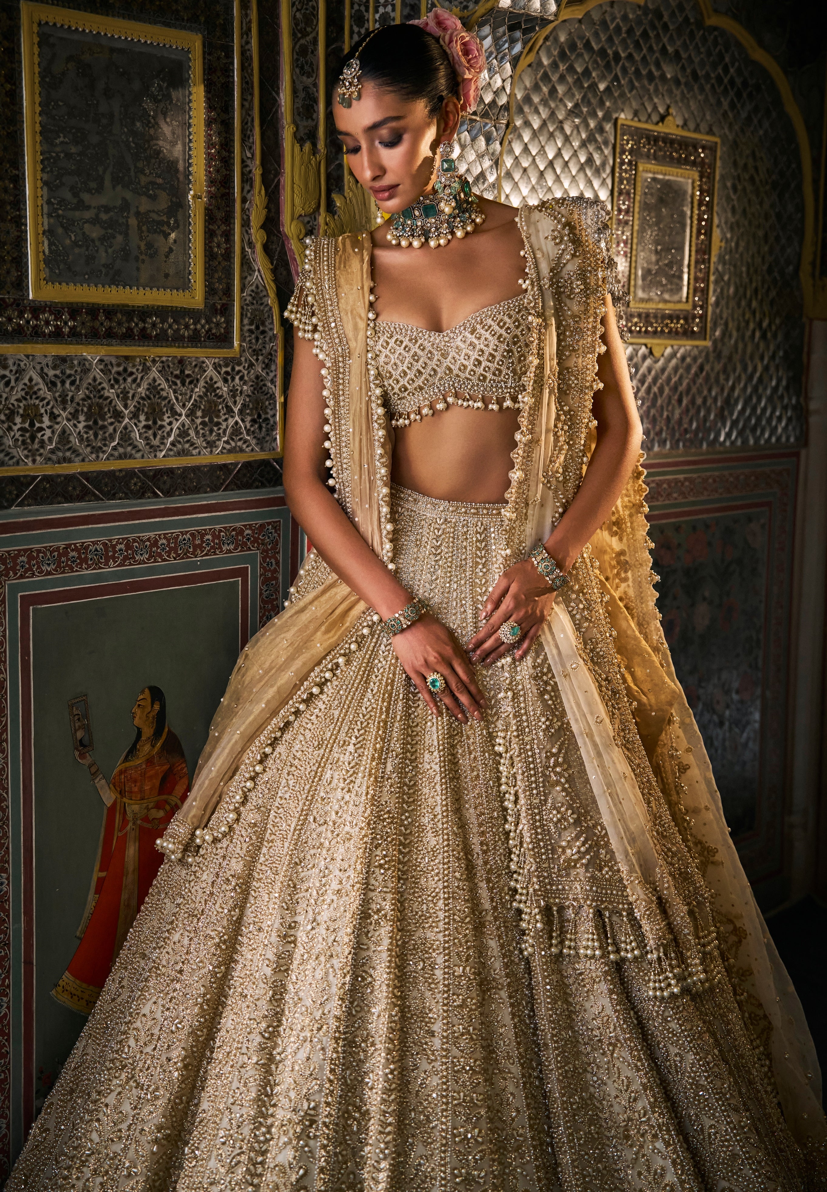 Ivory Gold Vows Pearl Lehenga Set