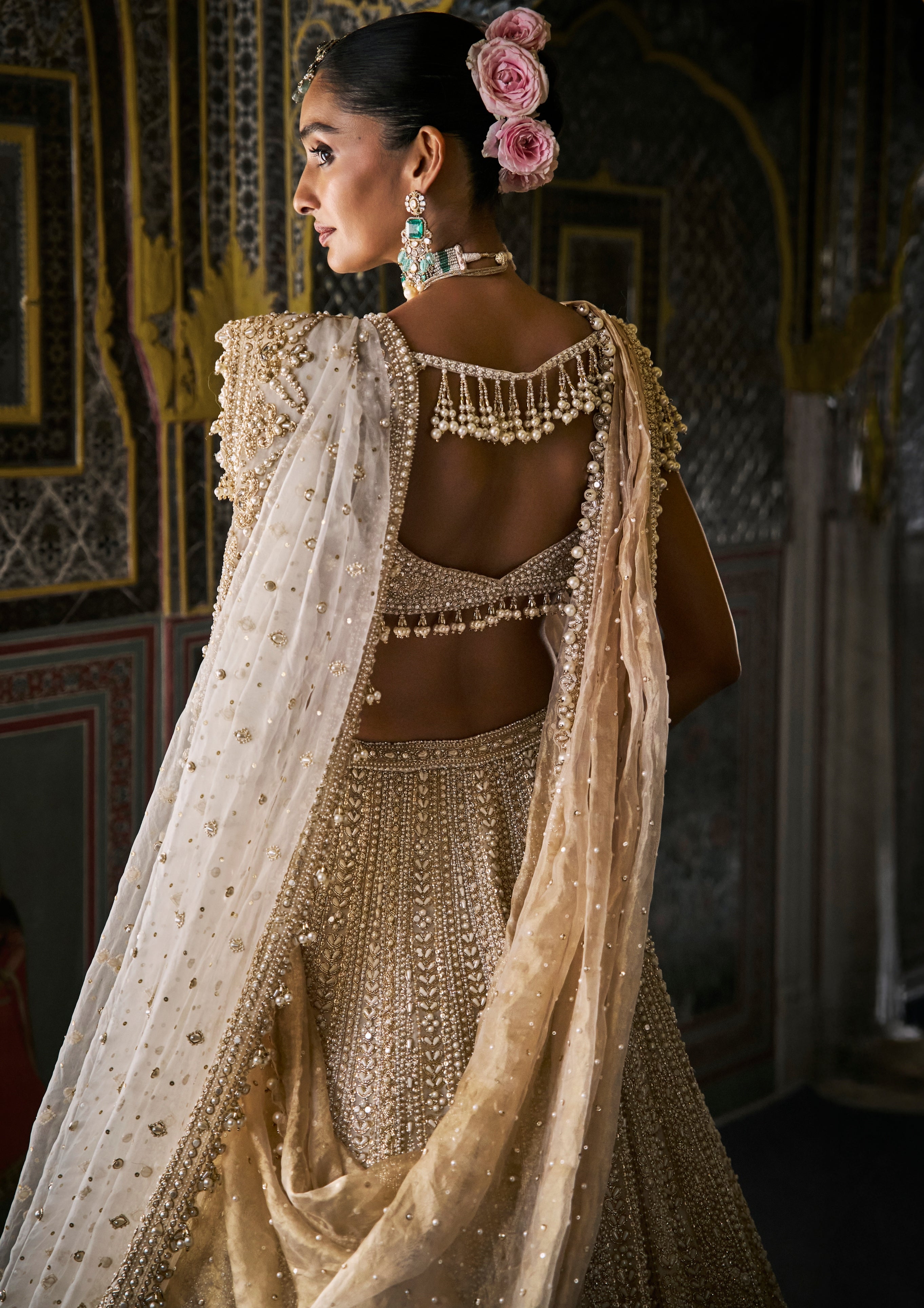 Ivory Gold Vows Pearl Lehenga Set