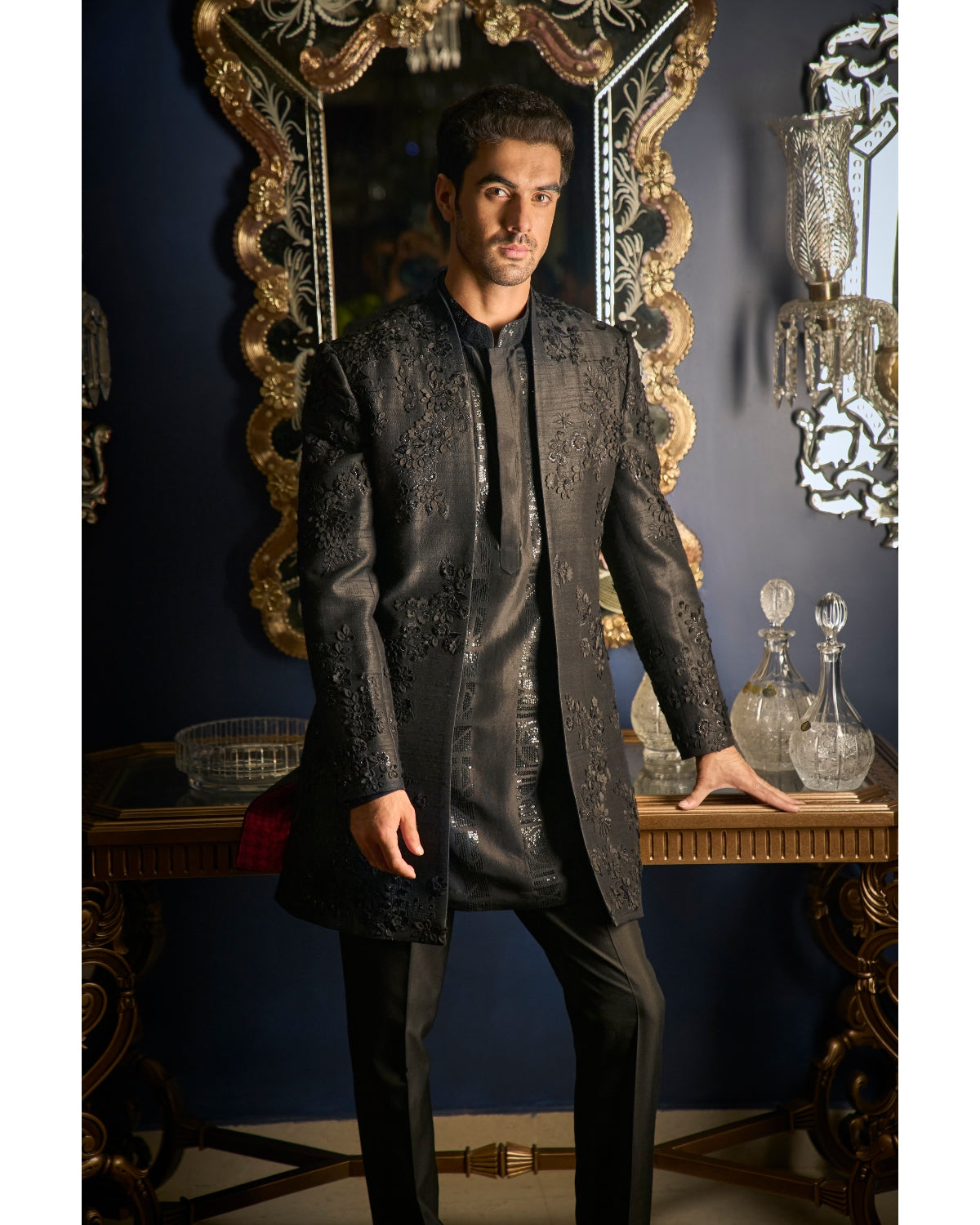 Black Open Jacket Set By Seema Gujral