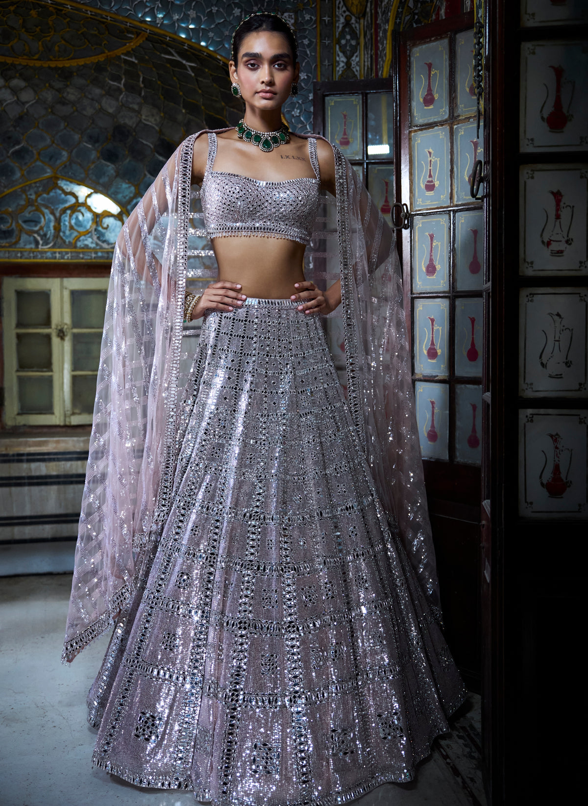 Rose Gold Mirror Work Lehenga Set