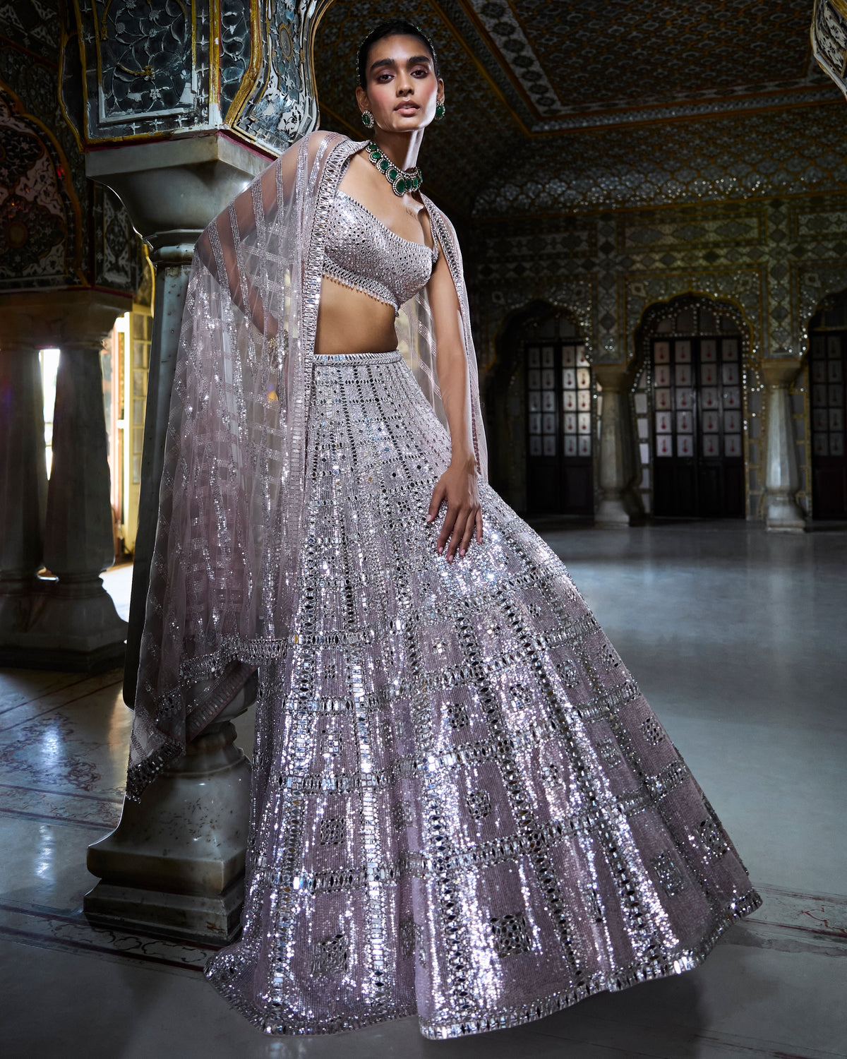 Rose Gold Mirror Work Lehenga Set