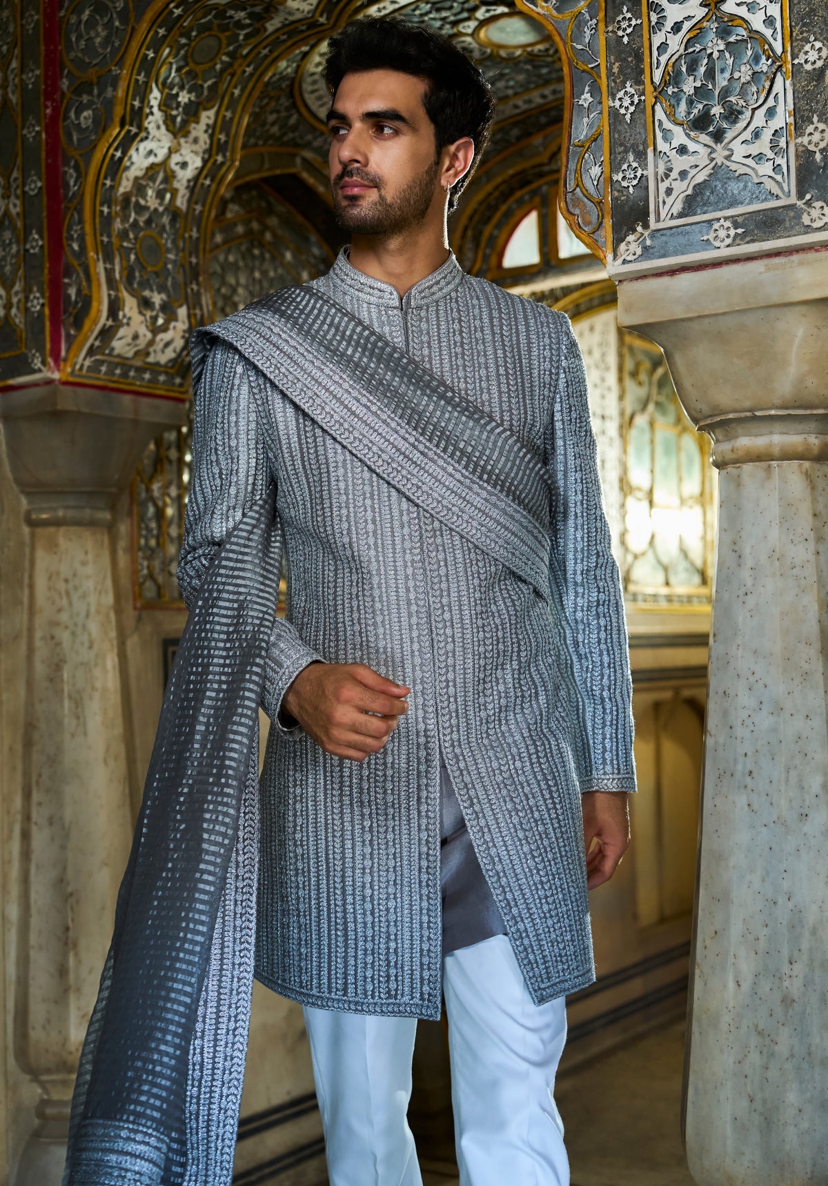 Slate Grey Dori Sherwani Set