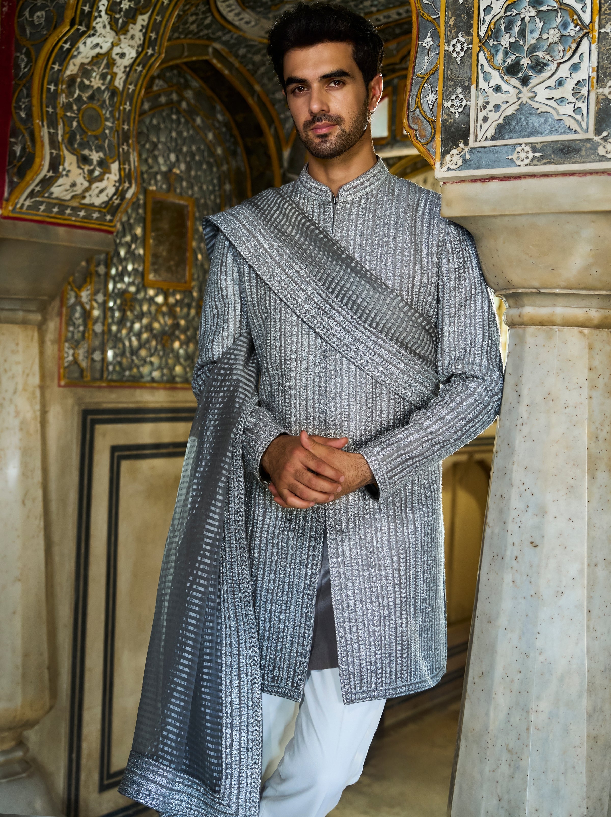 Slate Grey Dori Sherwani Set