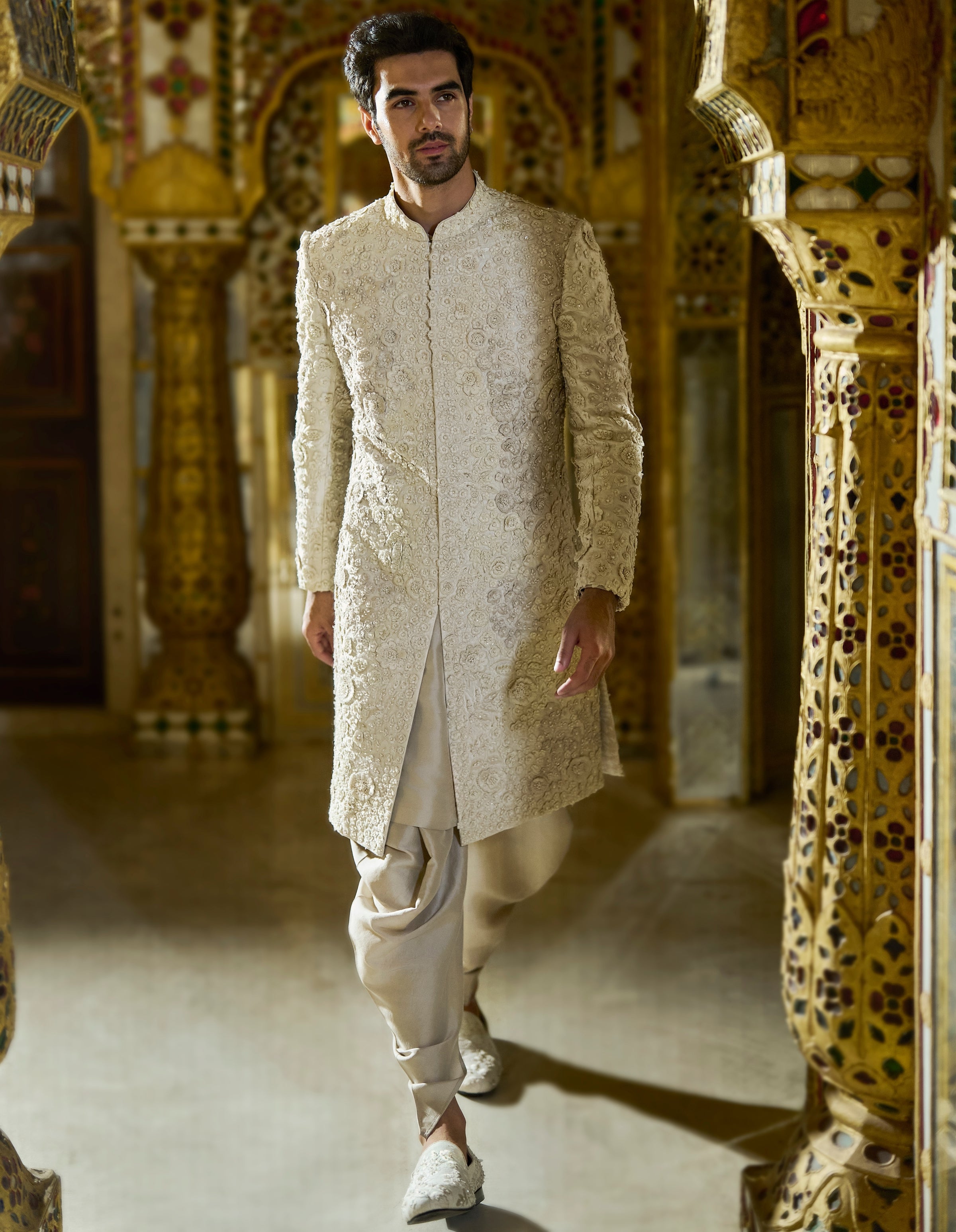 Vinatge Ivory Three-Dimensional Sherwani Set