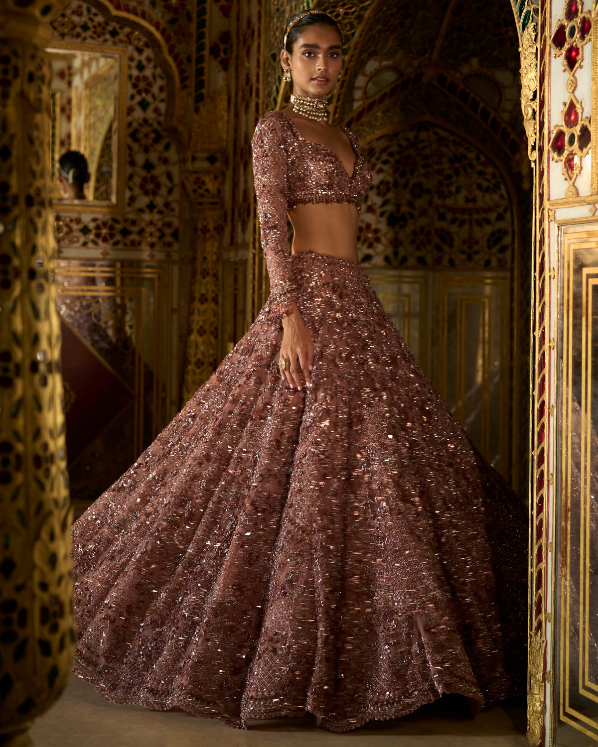 Plum Crystal Lehenga Set