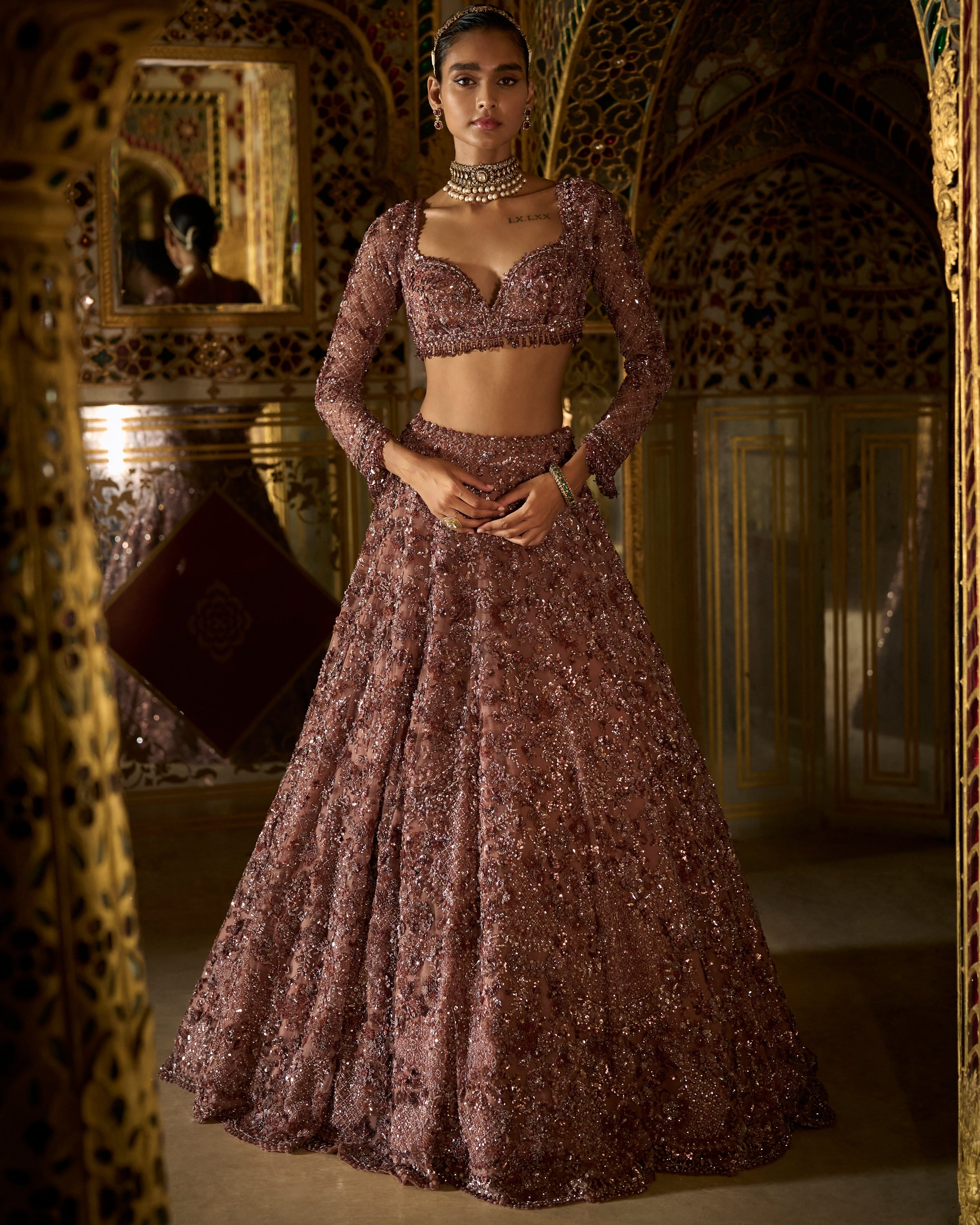 Plum Crystal Lehenga Set