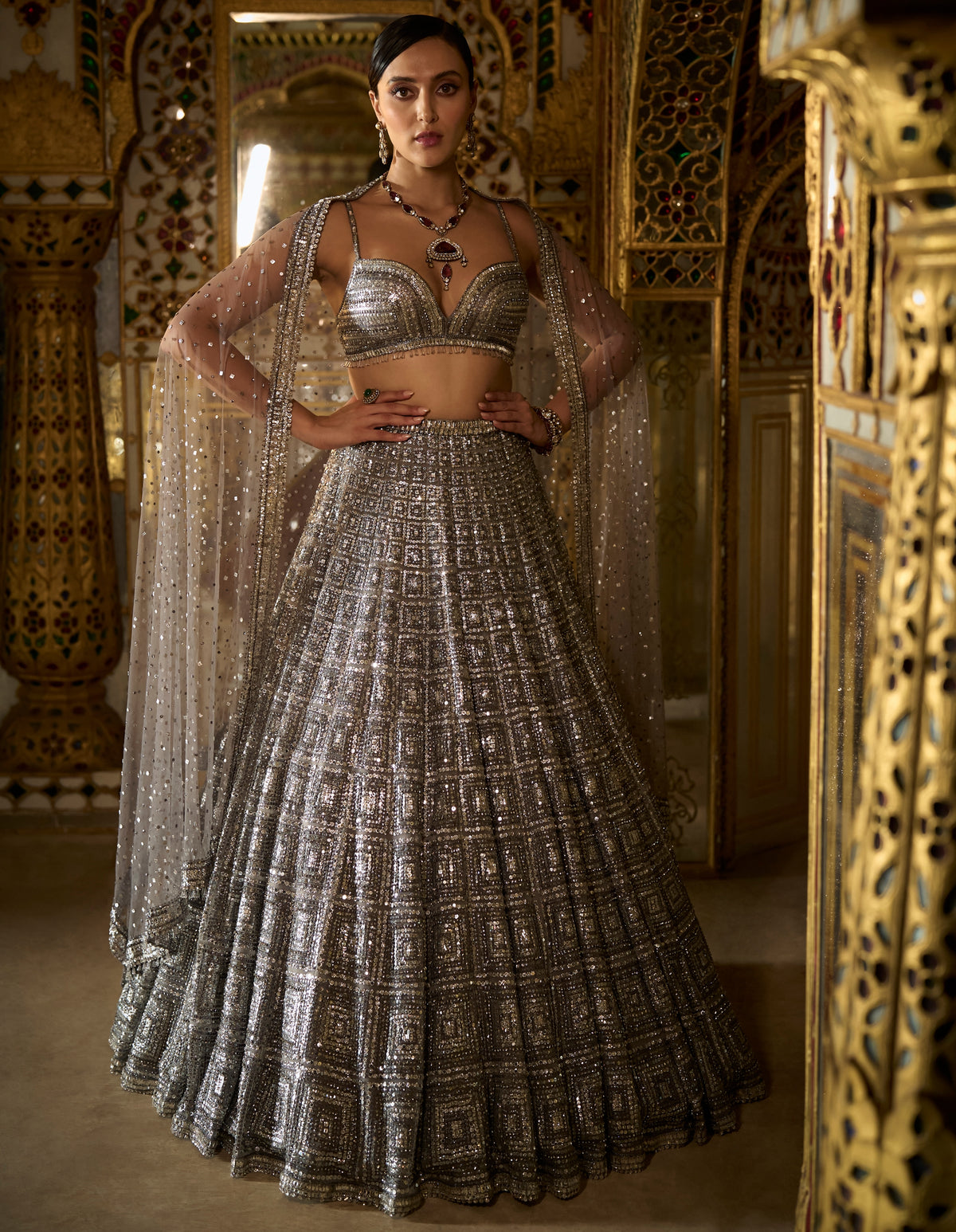 Charcoal Grey Sequin Lehenga Set