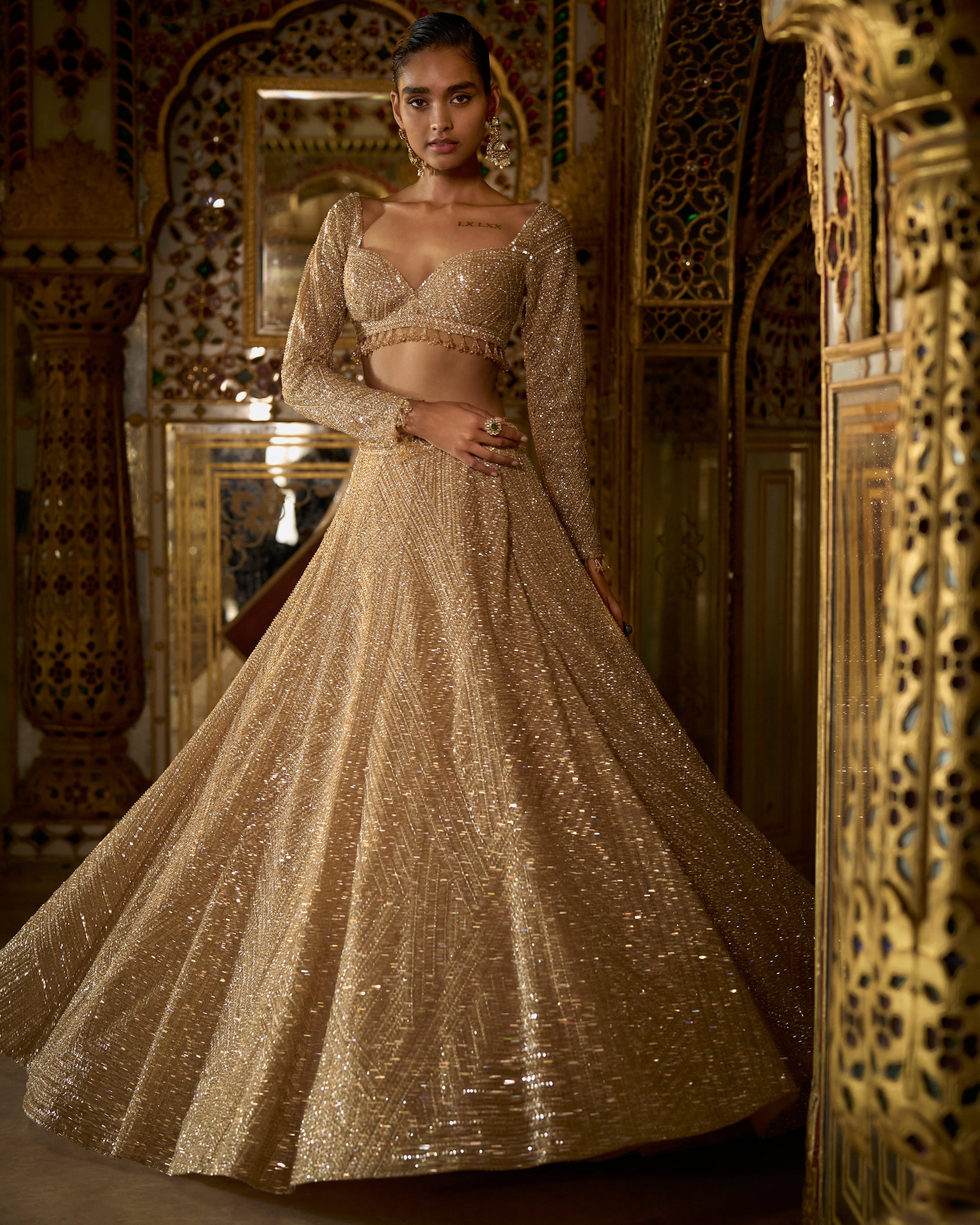 Palace Of Dreams Gold Sequin Lehenga Set