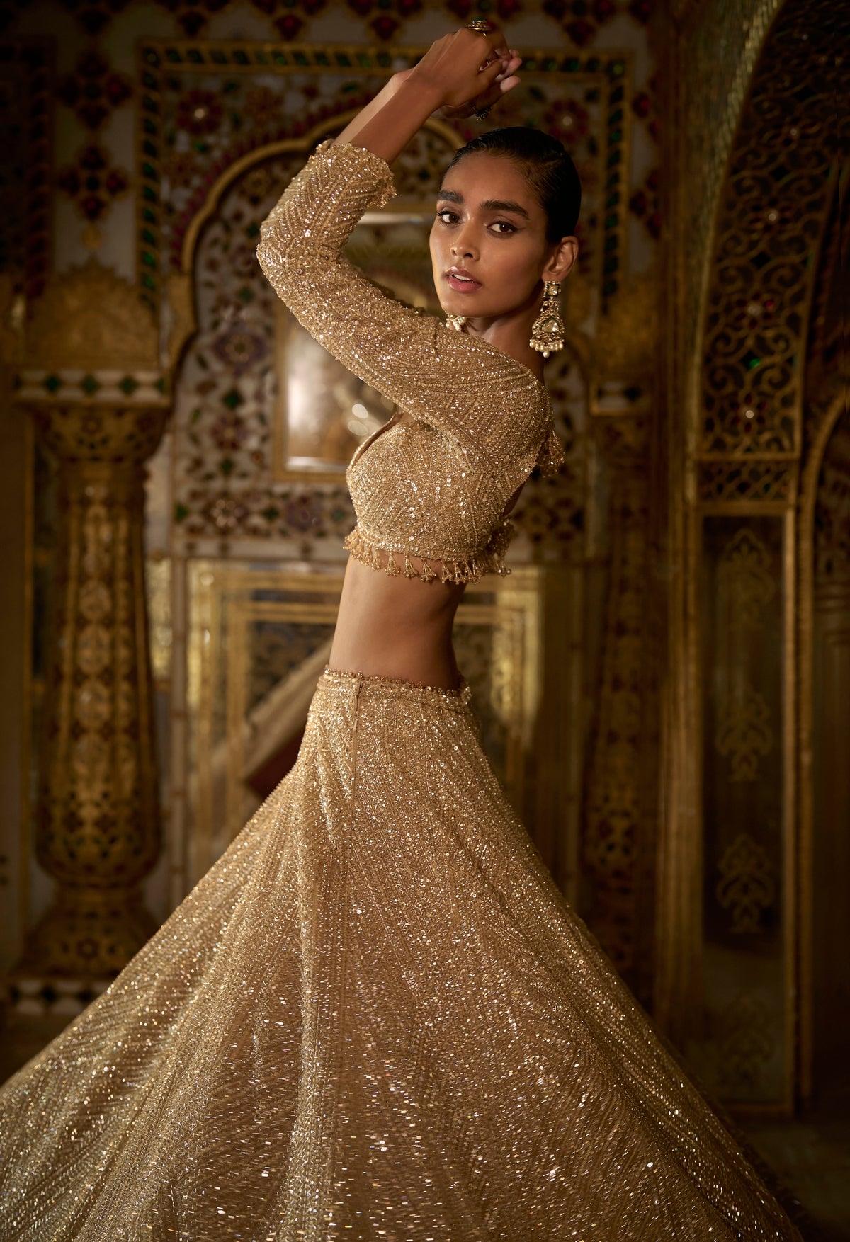 Palace Of Dreams Gold Sequin Lehenga Set