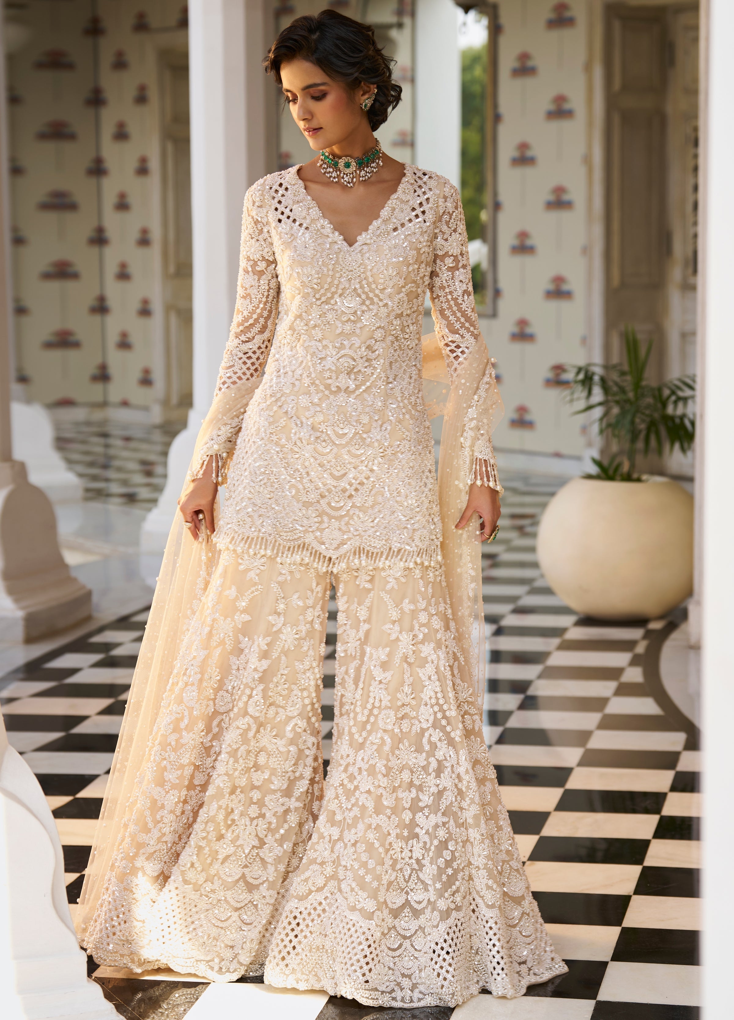 Fiori Nude Pearl Sharara Set