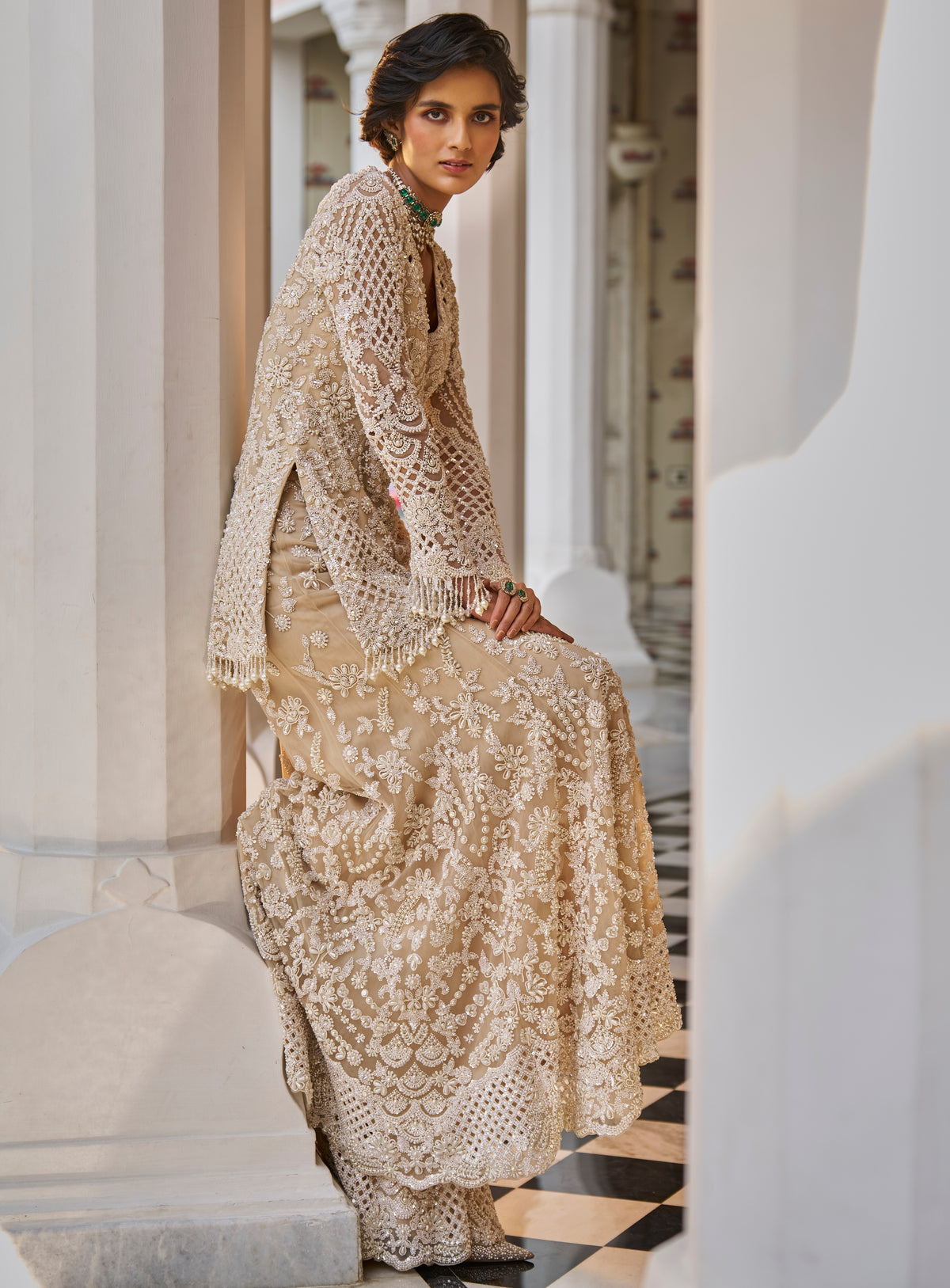 Fiori Nude Pearl Sharara Set