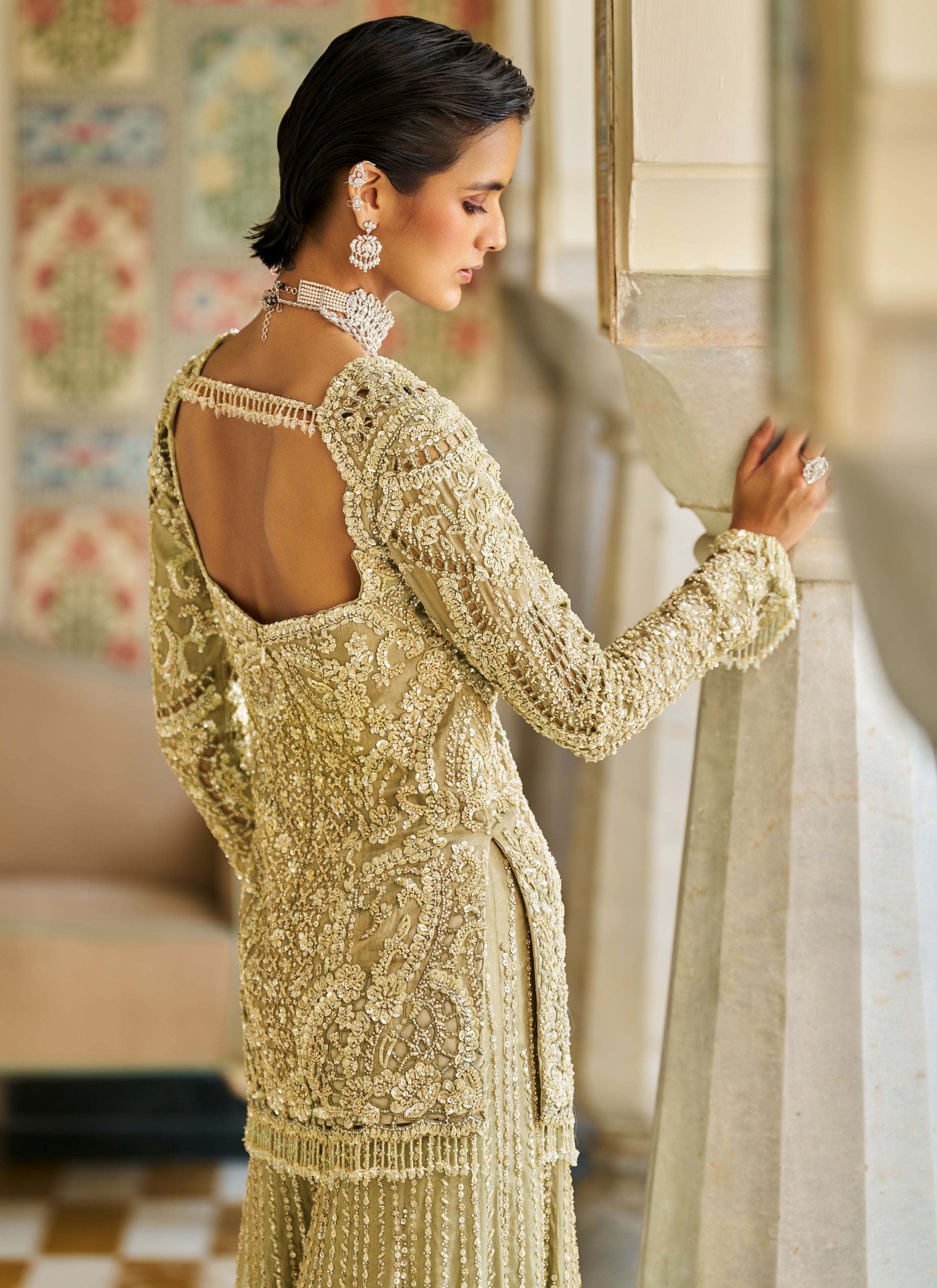 Fiori Sage Green Sharara Set | Seema Gujral XS / CUSTOM SIZE Fiori Sage Green Sharara Set | Seema Gujral XS / CUSTOM SIZE