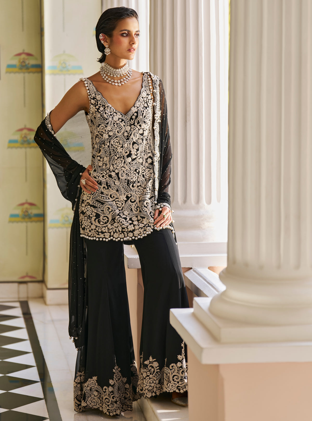 Fiori Black Pearl Sharara Set