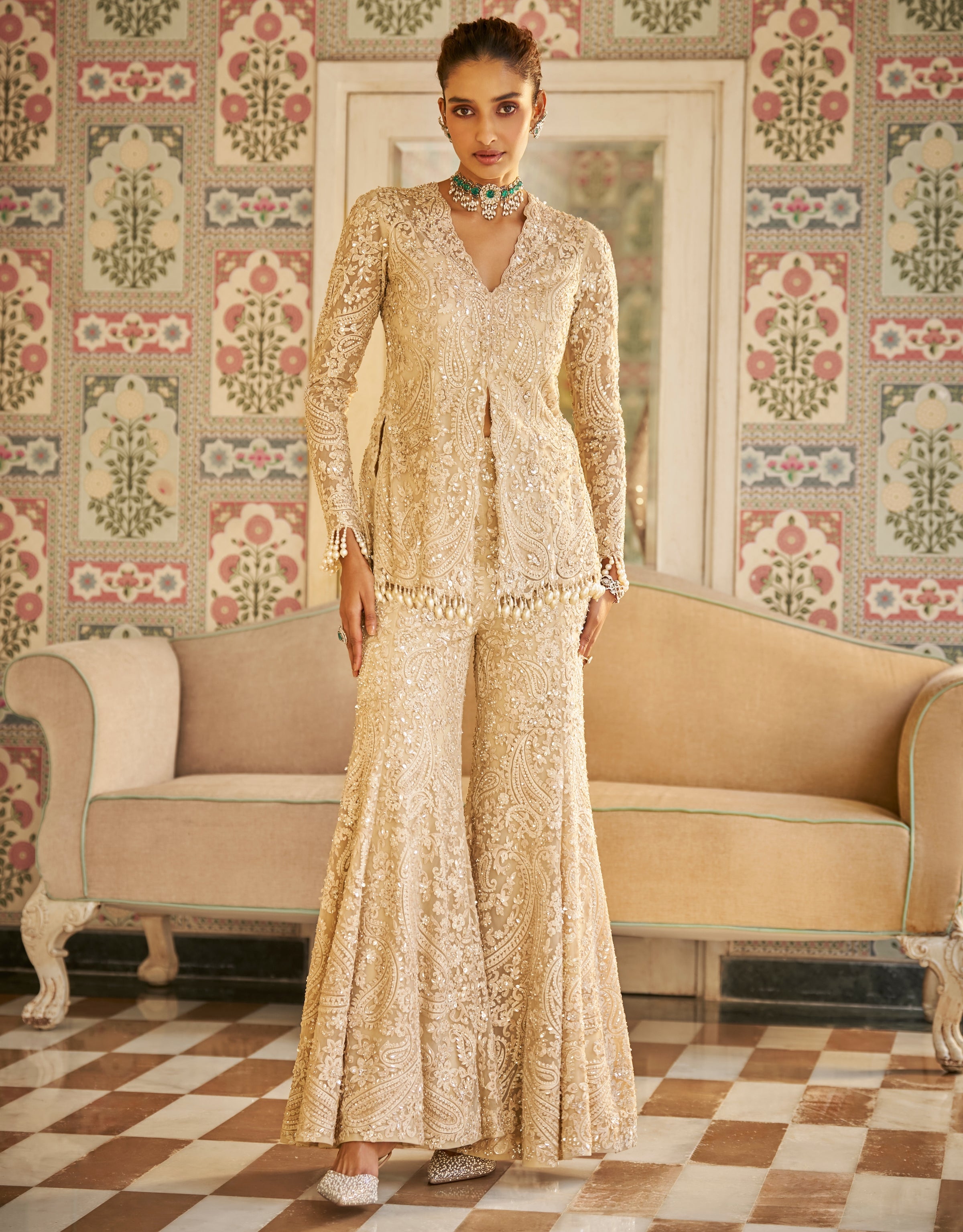 Fiori Nude Paisley Sharara Set