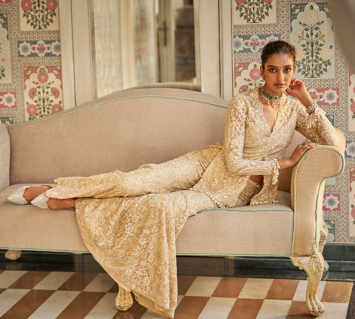 Fiori Nude Paisley Sharara Set