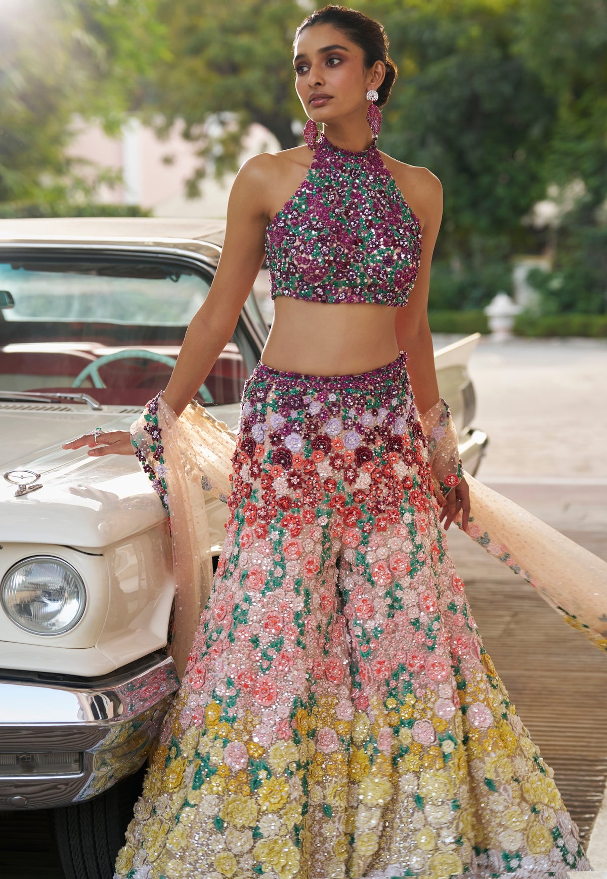 Fiori Ombre Multi-Coloured Three-Dimensional Floral Sharara Set